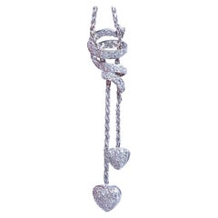 .90 Carat Natural Diamonds Dangle Hearts & Spiral Statement Necklace 18k Gold*