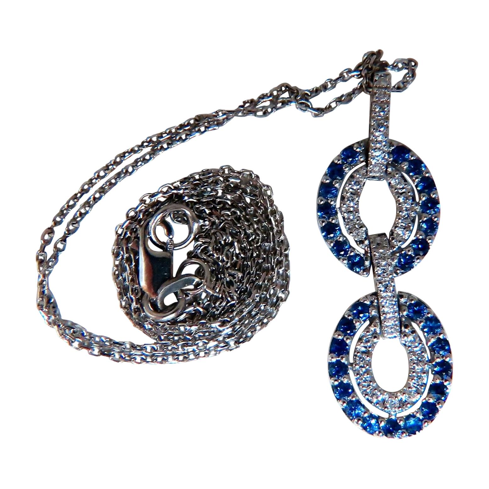 .90 Carat Natural Sapphire Diamonds Double Loop Link Necklace 14 Karat For Sale