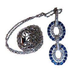 .90 Carat Natural Sapphire Diamonds Double Loop Link Necklace 14 Karat*