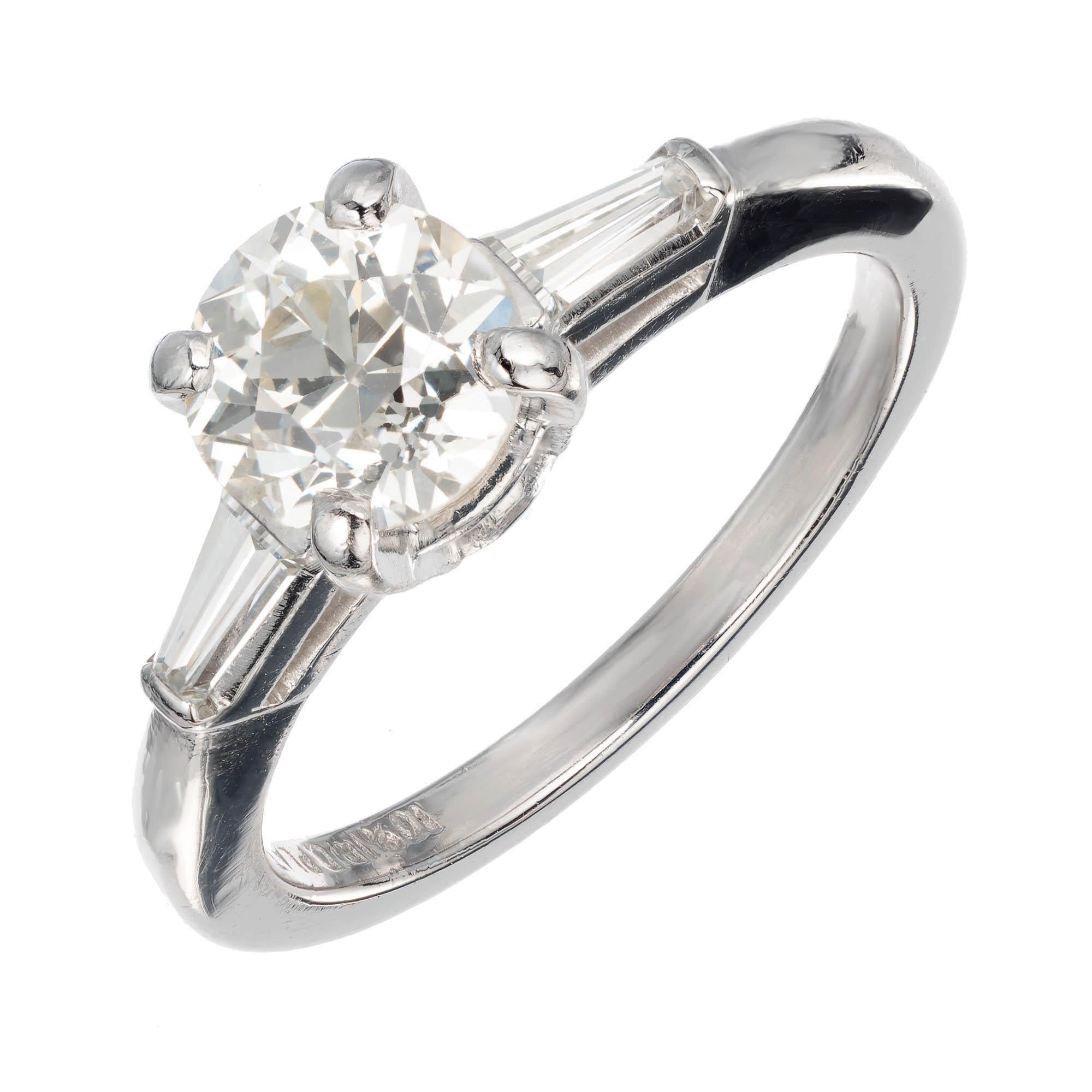 .90 Carat Old European Cut Diamond Platinum Three-Stone Engagement Ring