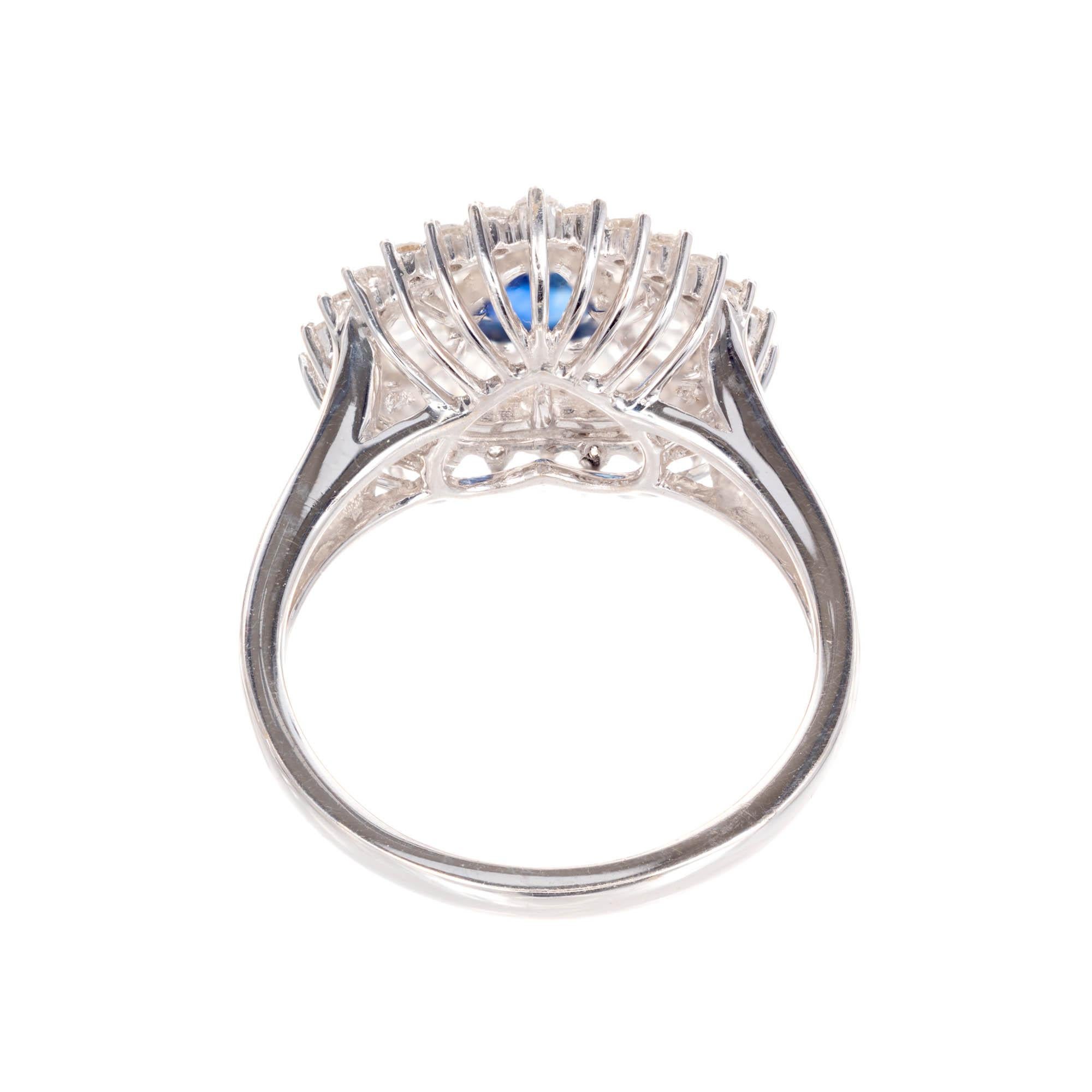 Women's .90 Carat Pear Sapphire Diamond Halo Cluster Platinum Cocktail Ring For Sale