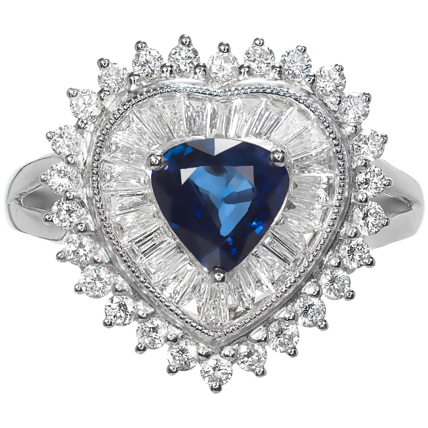 .90 Carat Pear Sapphire Diamond Halo Cluster Platinum Cocktail Ring For Sale