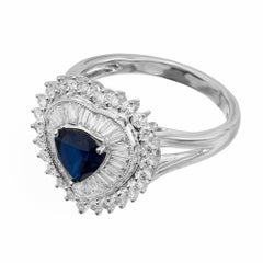 .90 Carat Pear Sapphire Diamond Halo Cluster White Gold  Cocktail Ring