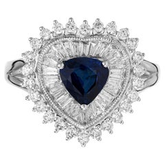 .90 Carat Pear Sapphire Diamond Halo Cluster White Gold  Cocktail Ring