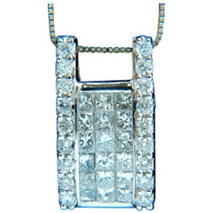 Pendentif cocktail carré en or 18 carats avec diamants princesse et ronds de 0,90 carat