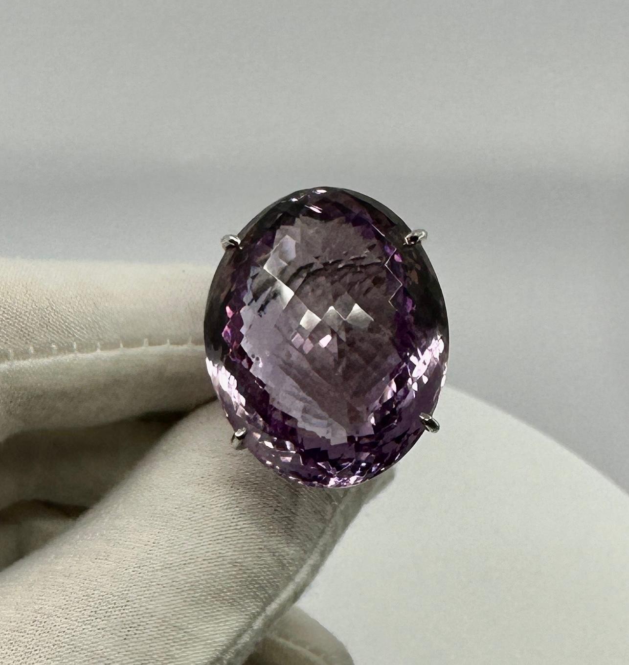 90 Carat Rose De France Amethyst Ring Checkerboard Cut Monumental Cocktail Ring For Sale 4