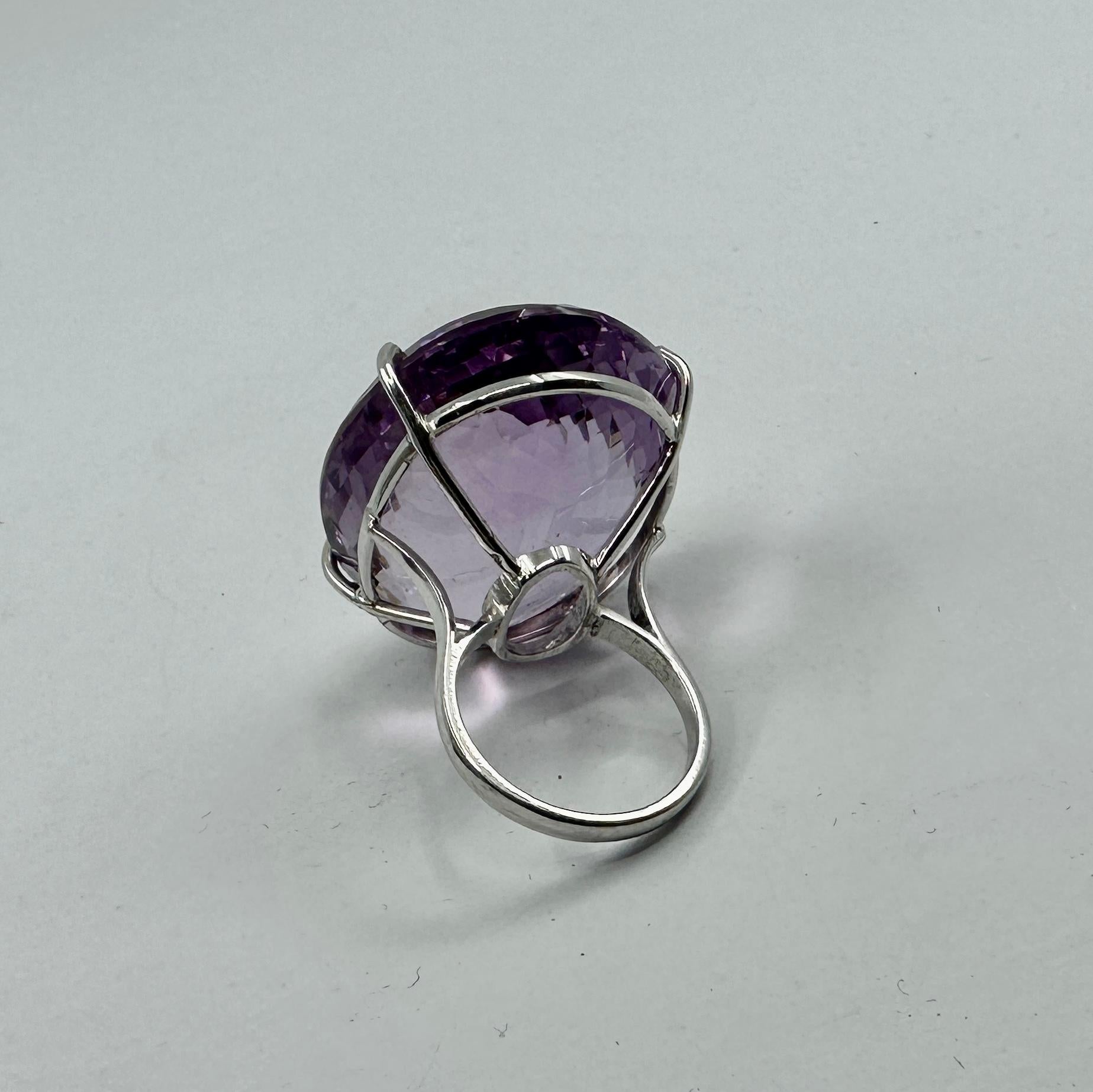 90 Carat Rose De France Amethyst Ring Checkerboard Cut Monumental Cocktail Ring For Sale 5