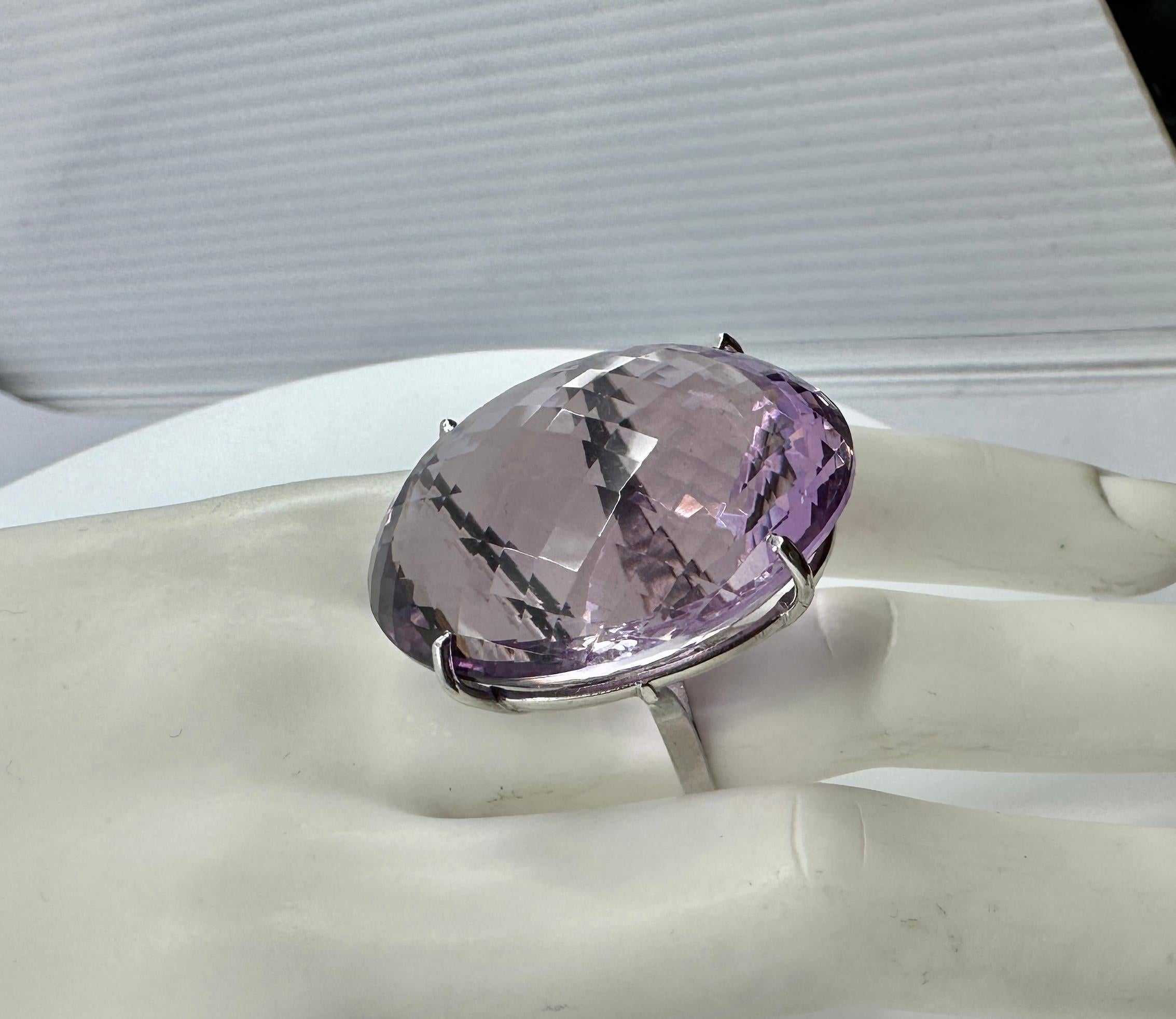 Oval Cut 90 Carat Rose De France Amethyst Ring Checkerboard Cut Monumental Cocktail Ring For Sale