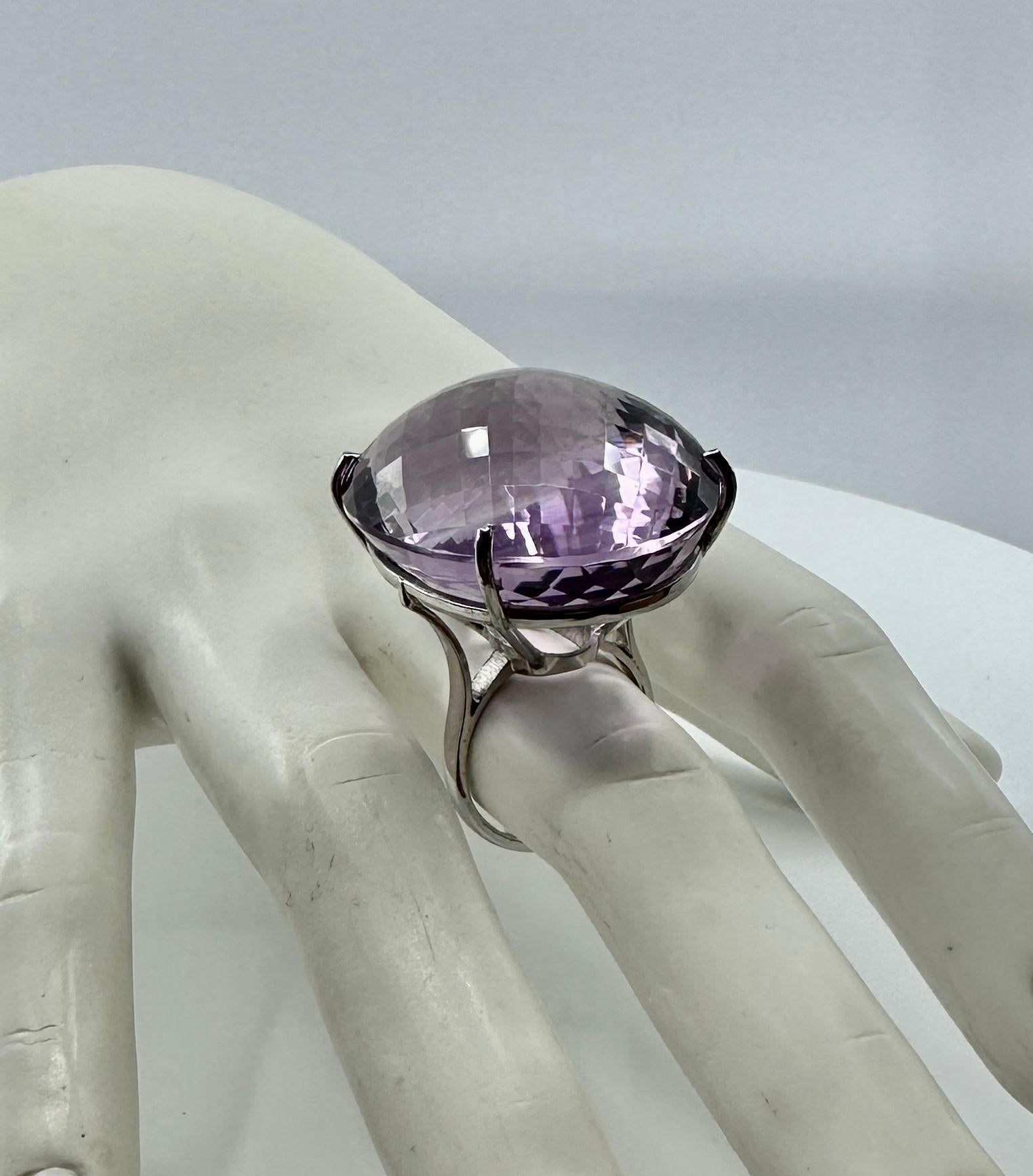 90 Carat Rose De France Amethyst Ring Checkerboard Cut Monumental Cocktail Ring In New Condition For Sale In New York, NY