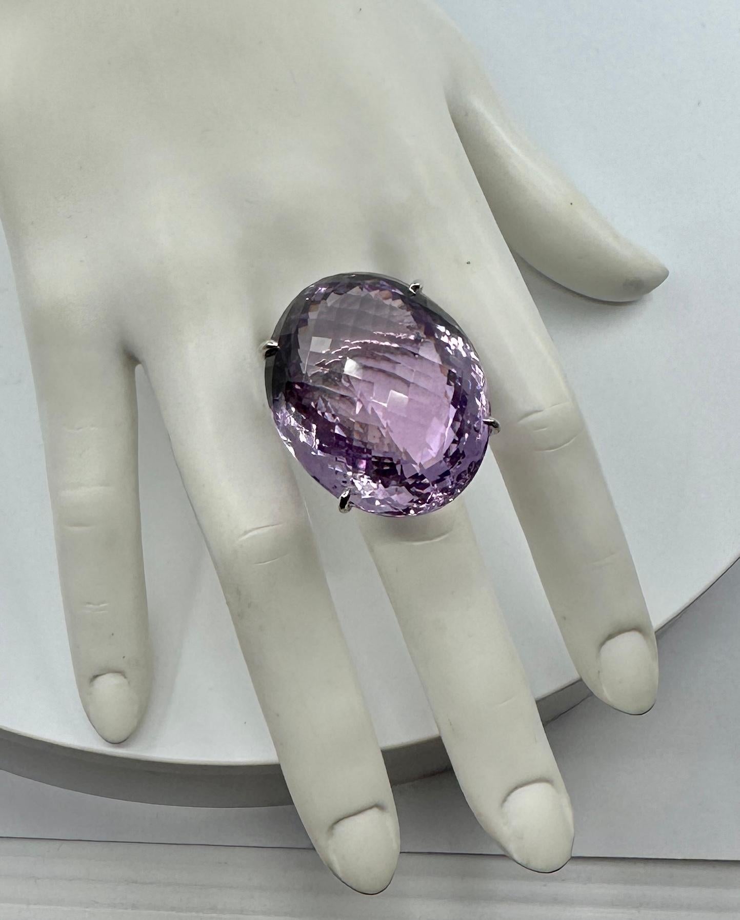 Women's 90 Carat Rose De France Amethyst Ring Checkerboard Cut Monumental Cocktail Ring For Sale