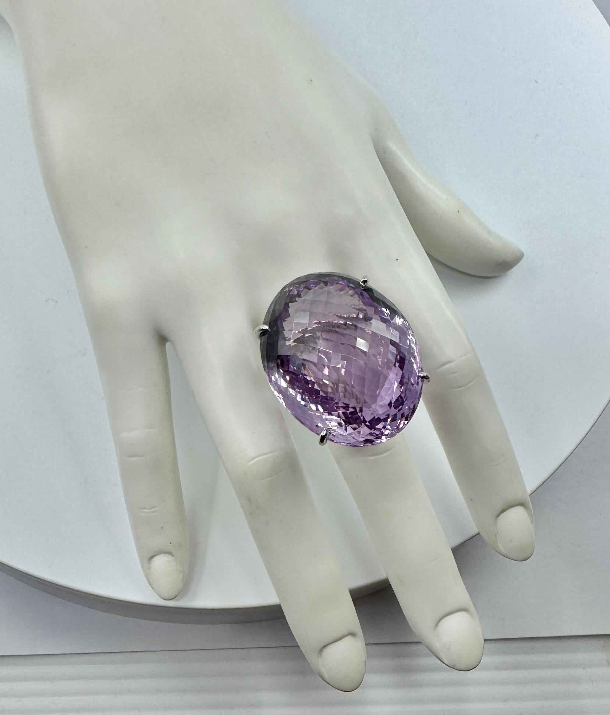 90 Carat Rose De France Amethyst Ring Checkerboard Cut Monumental Cocktail Ring For Sale 1