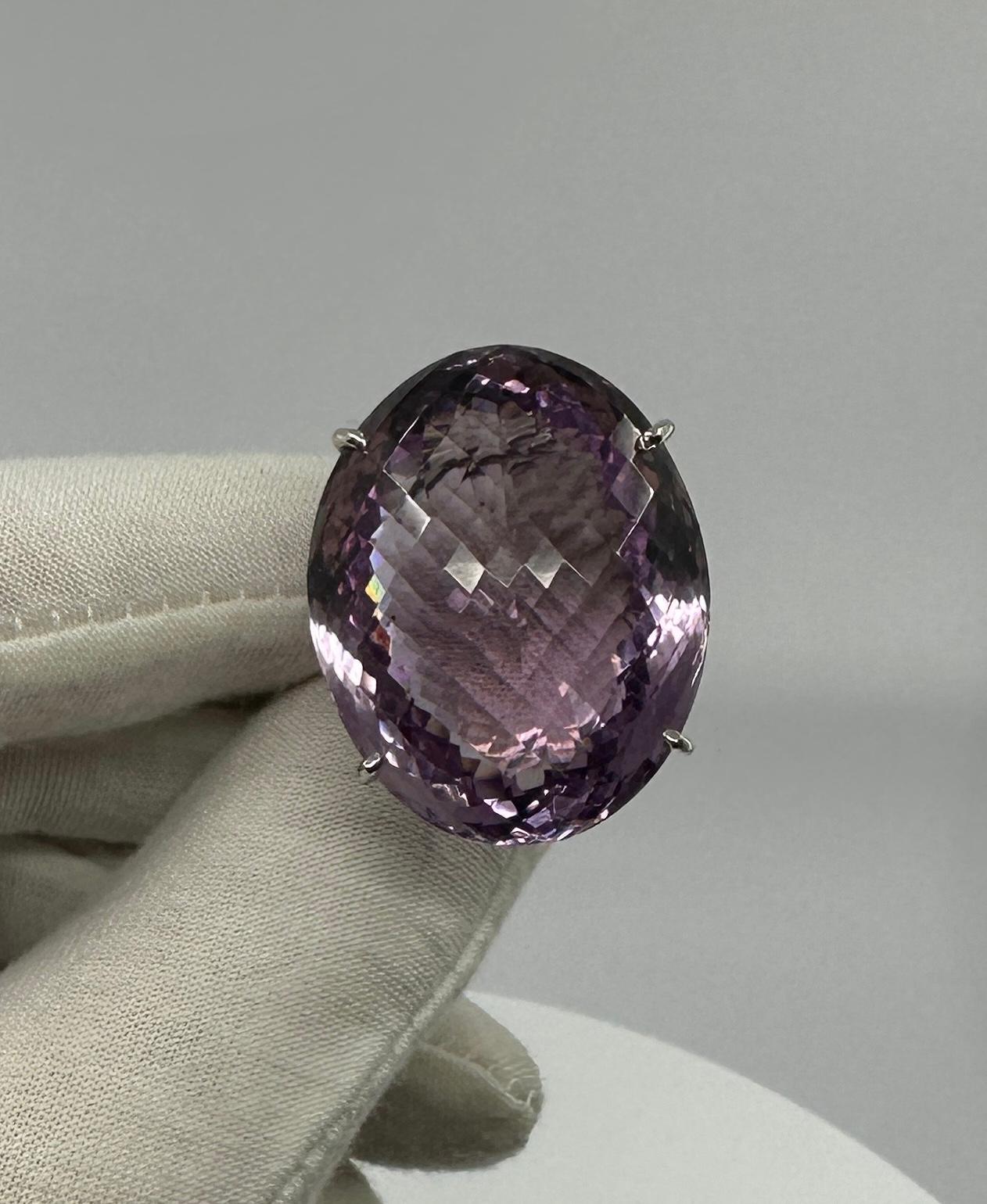90 Carat Rose De France Amethyst Ring Checkerboard Cut Monumental Cocktail Ring For Sale 2