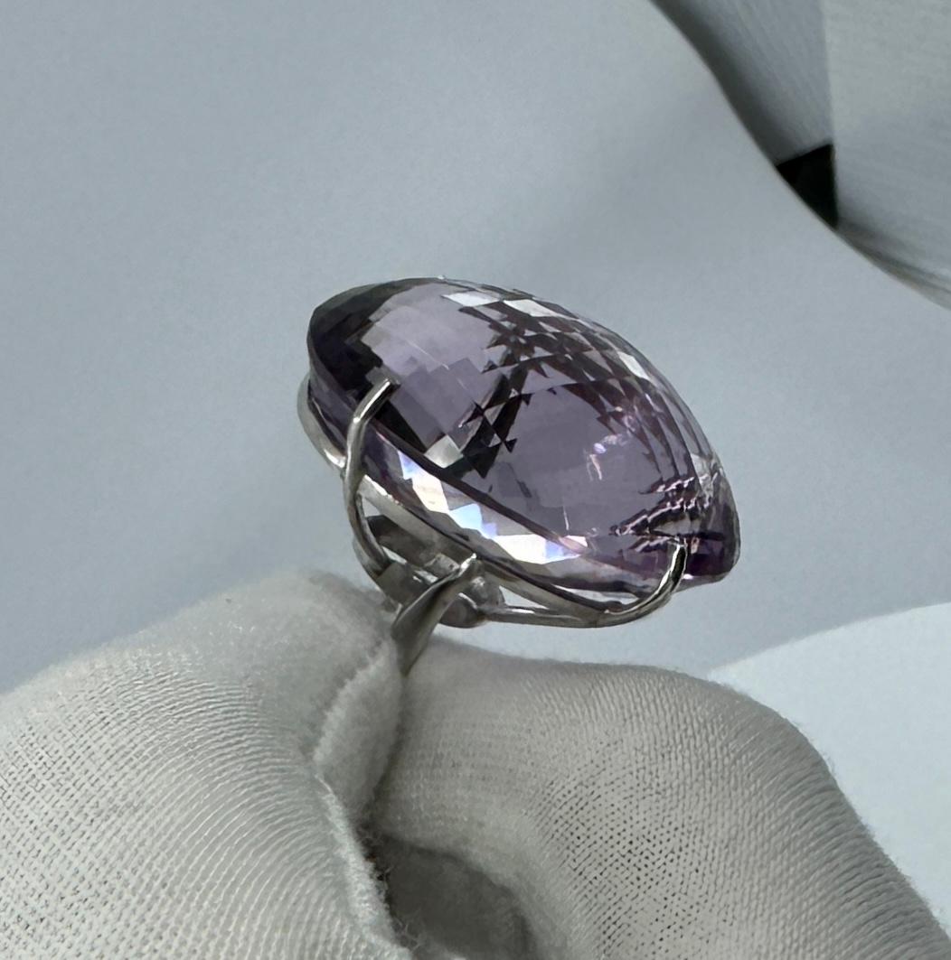 90 Carat Rose De France Amethyst Ring Checkerboard Cut Monumental Cocktail Ring For Sale 3