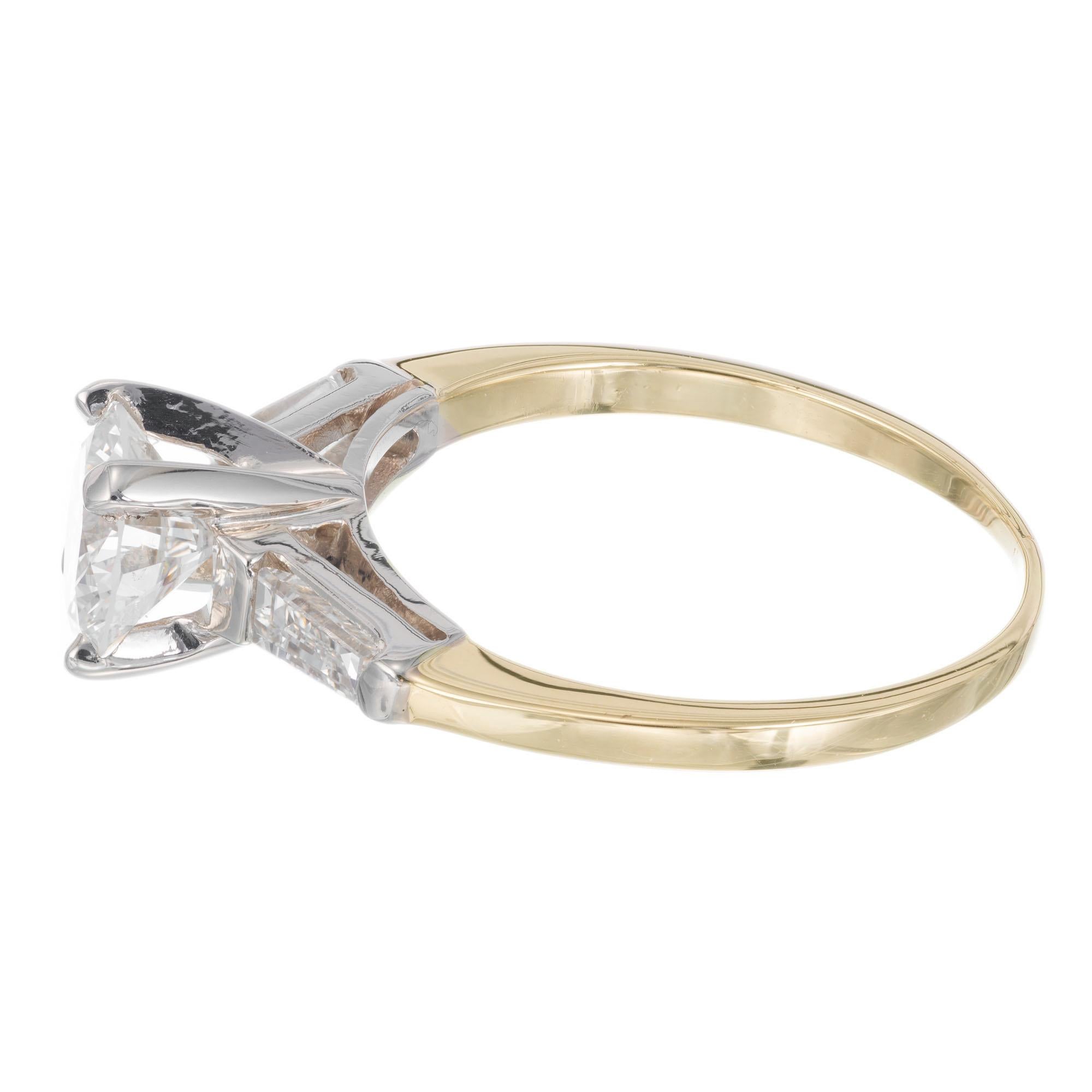 Round Cut .90 Carat Round Diamond Three-Stone Yellow Gold Engagement Ring For Sale