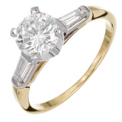 Vintage .90 Carat Round Diamond Three-Stone Yellow Gold Engagement Ring