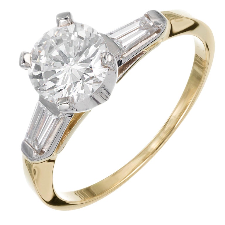 90 Carat Round Diamond Three-Stone Yellow Gold Engagement Ring For Sale at  1stDibs | .90 carat diamond vs 1 carat, 3 diamond engagement ring, .90  carat diamond ring