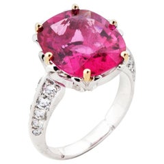 9.0 Carat Rubelite Tourmaline Cocktail Ring with Diamond in 18 Karat White Gold