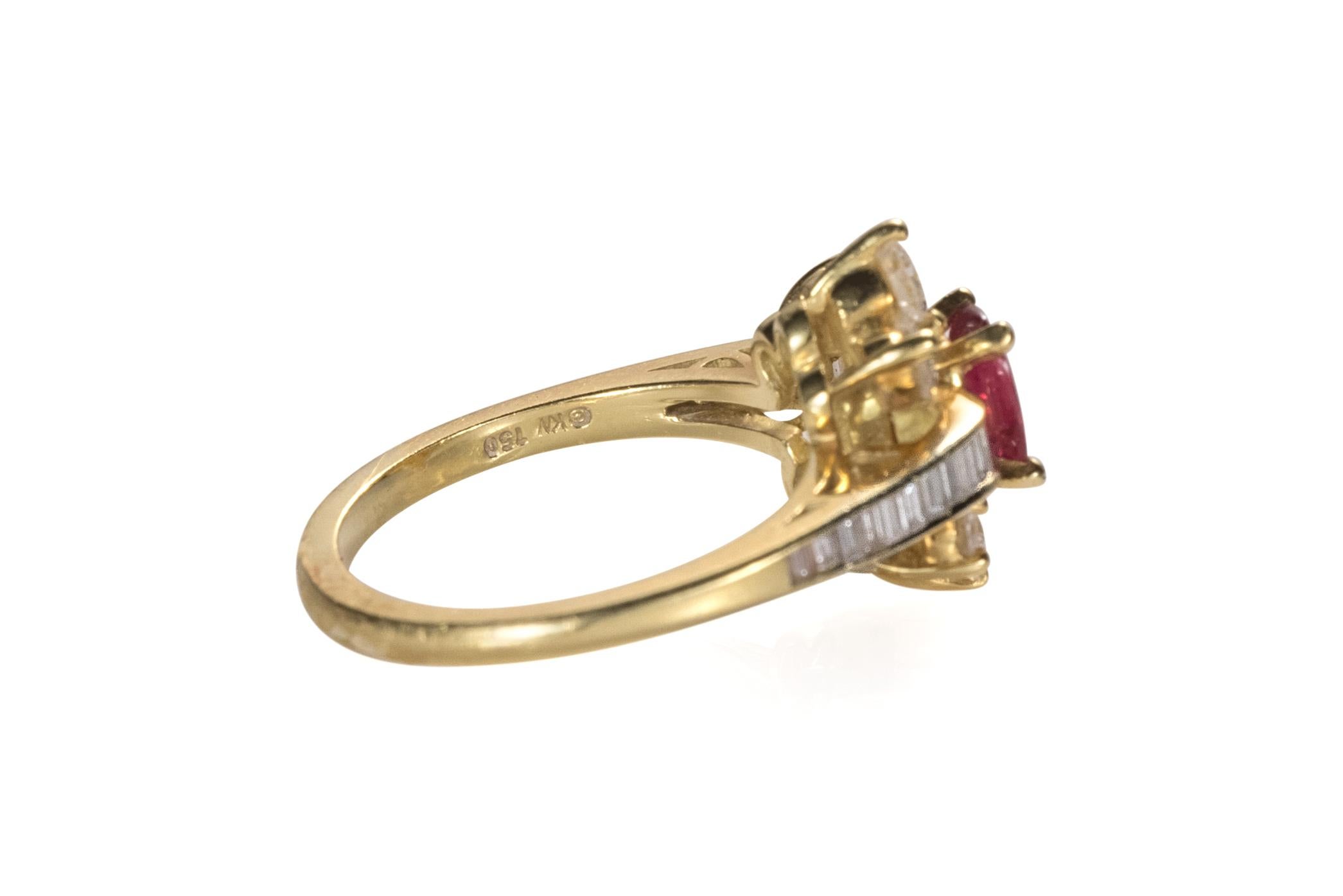 Modern .90 Carat Ruby and .90 Carat Diamond Ring, 18 Karat Gold For Sale