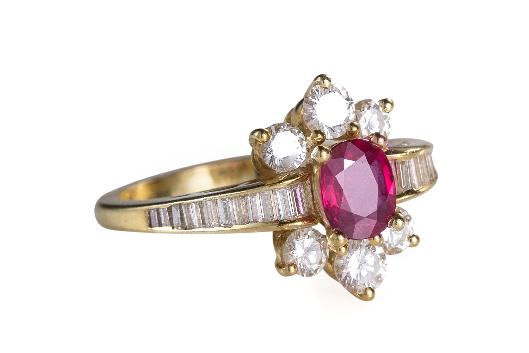 .90 Carat Ruby and .90 Carat Diamond Ring, 18 Karat Gold In Excellent Condition For Sale In Atlanta, GA