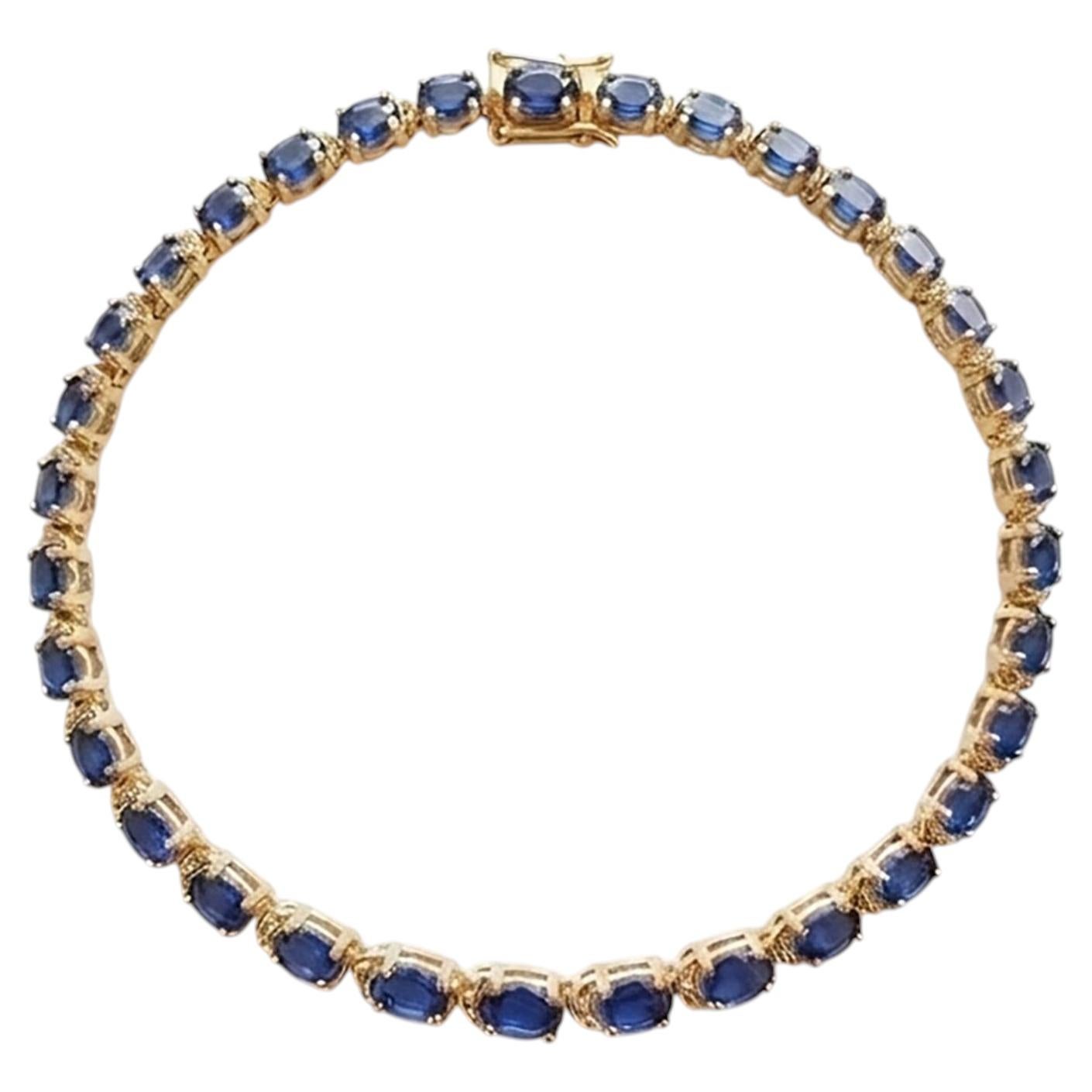 Zafiro de 9,0 quilates Pulsera de tenis minimalista Oro de 14 quilates Pulsera de zafiro azul