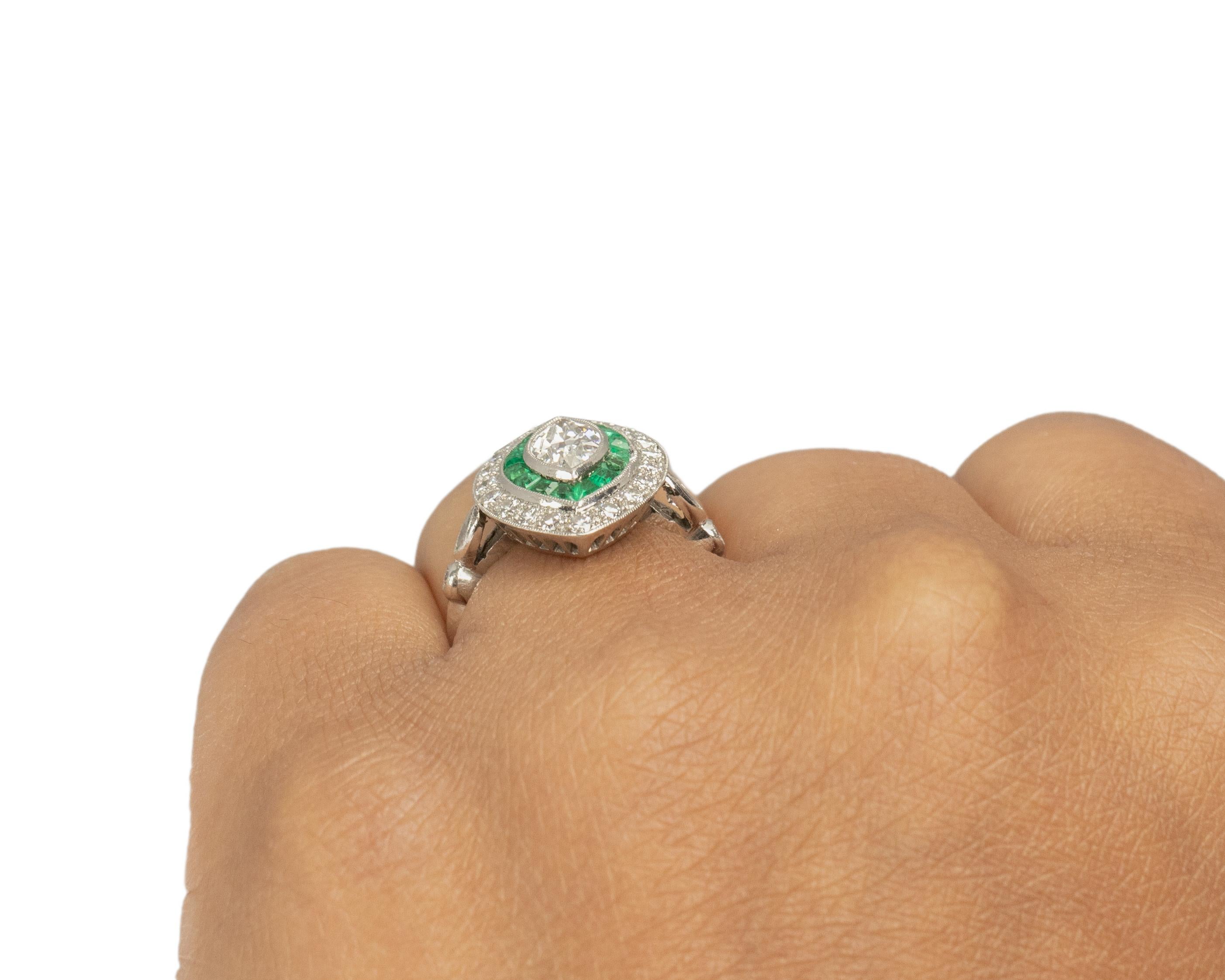 .90 Carat Total Weight Art Deco Diamond Emerald Platinum Engagement Ring For Sale 5
