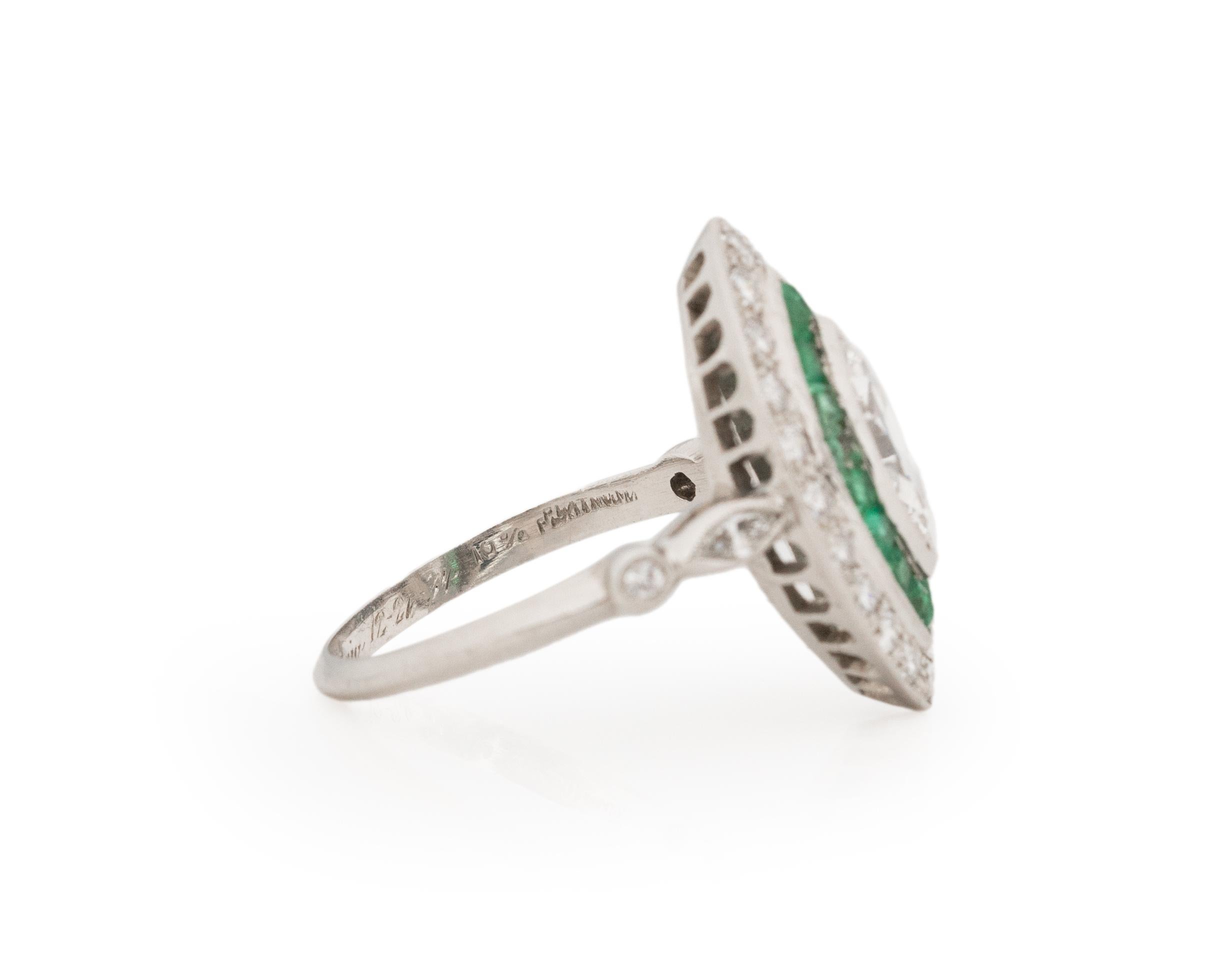 .90 Carat Total Weight Art Deco Diamond Emerald Platinum Engagement Ring For Sale 1