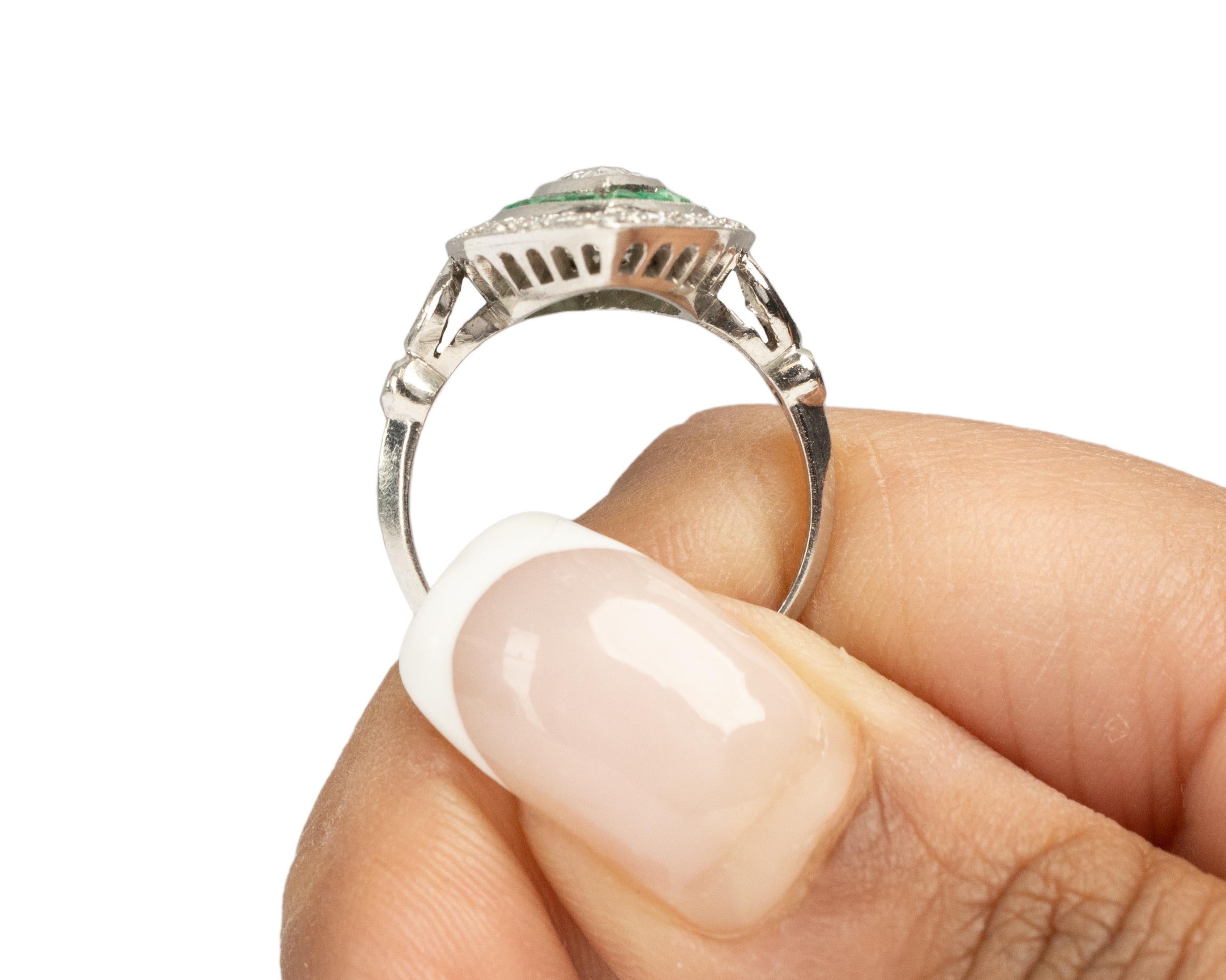 .90 Carat Total Weight Art Deco Diamond Emerald Platinum Engagement Ring For Sale 2