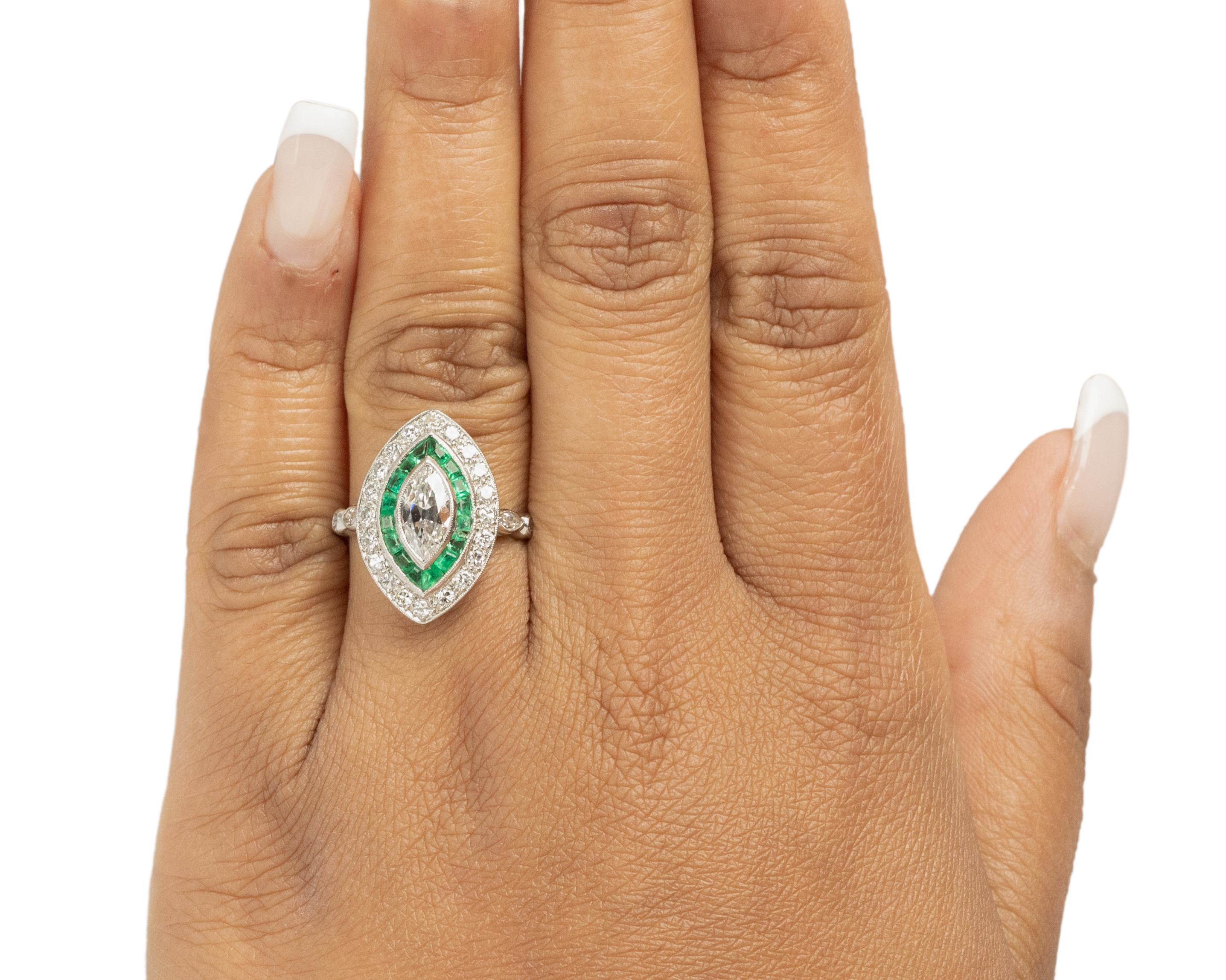 .90 Carat Total Weight Art Deco Diamond Emerald Platinum Engagement Ring For Sale 4