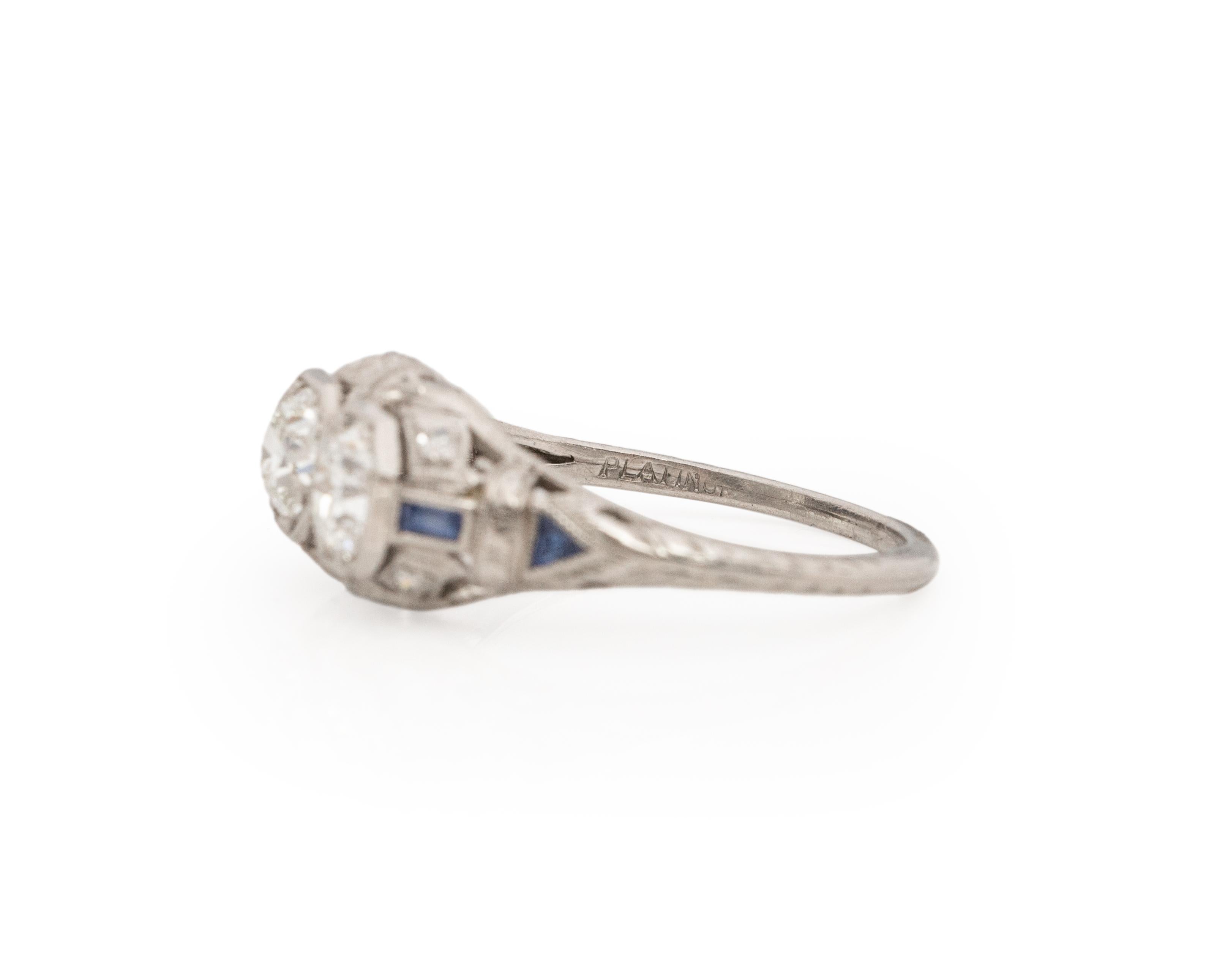 Women's .90 Carat Total Weight Art Deco Diamond Platinum Engagement Ring For Sale