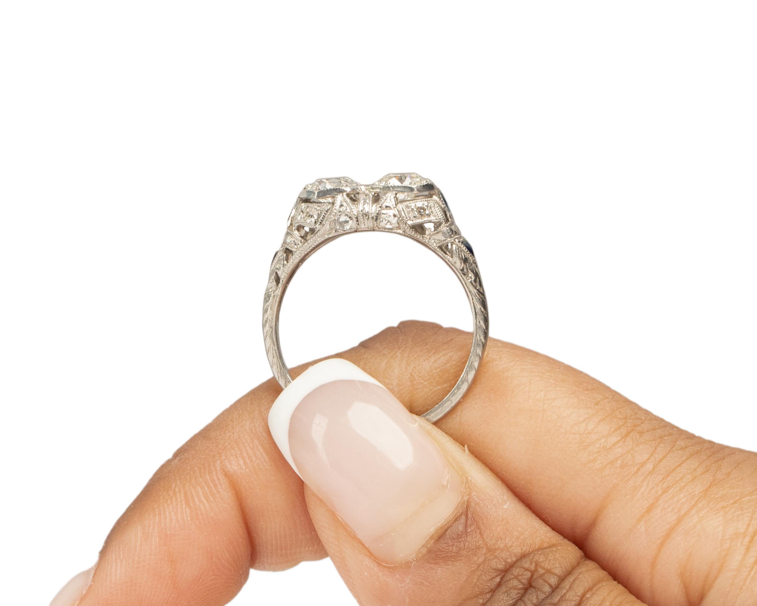 Donna .90 Carat Total Weight Art Deco Diamond Platinum Engagement Ring in vendita