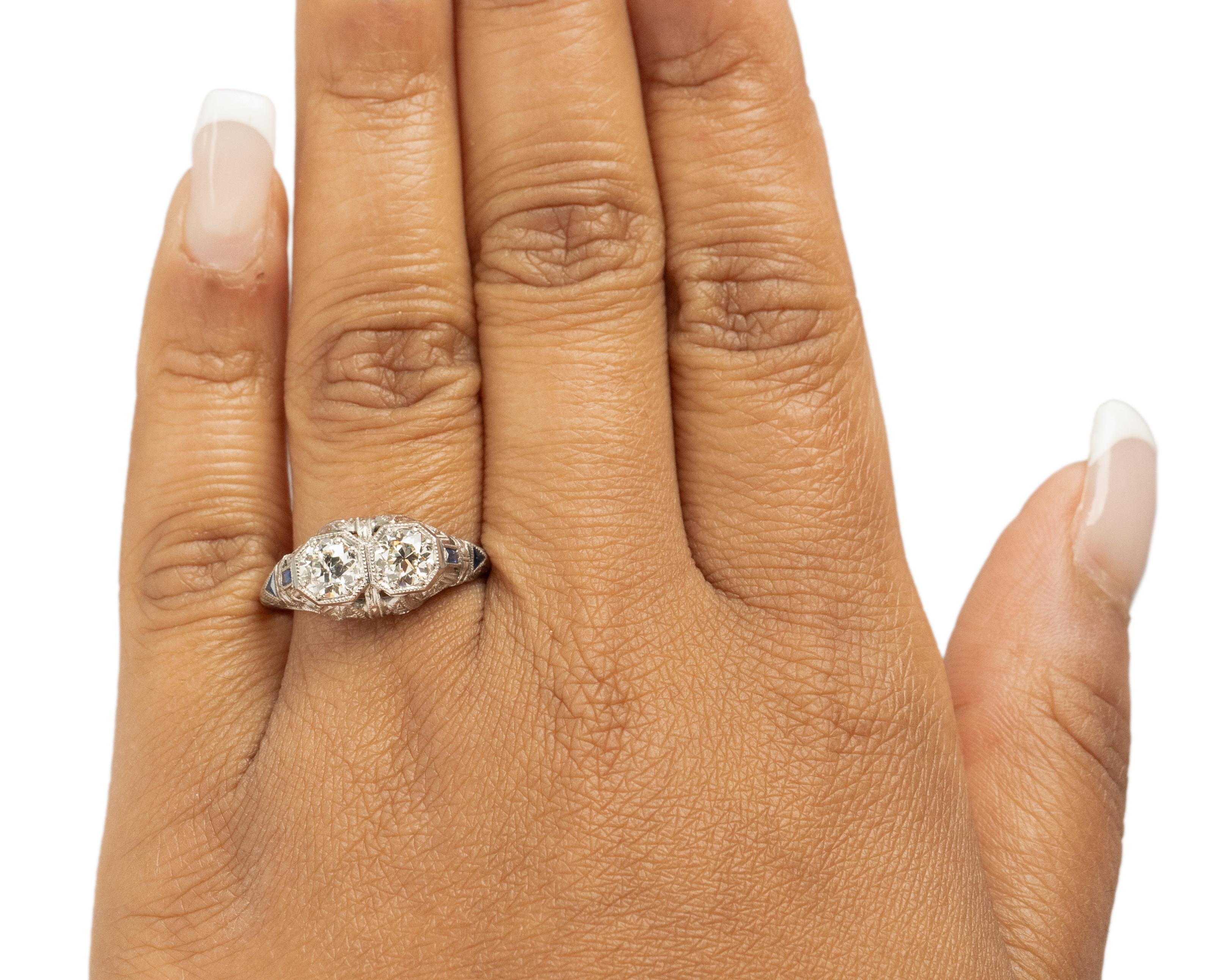 .90 Carat Total Weight Art Deco Diamond Platinum Engagement Ring in vendita 2