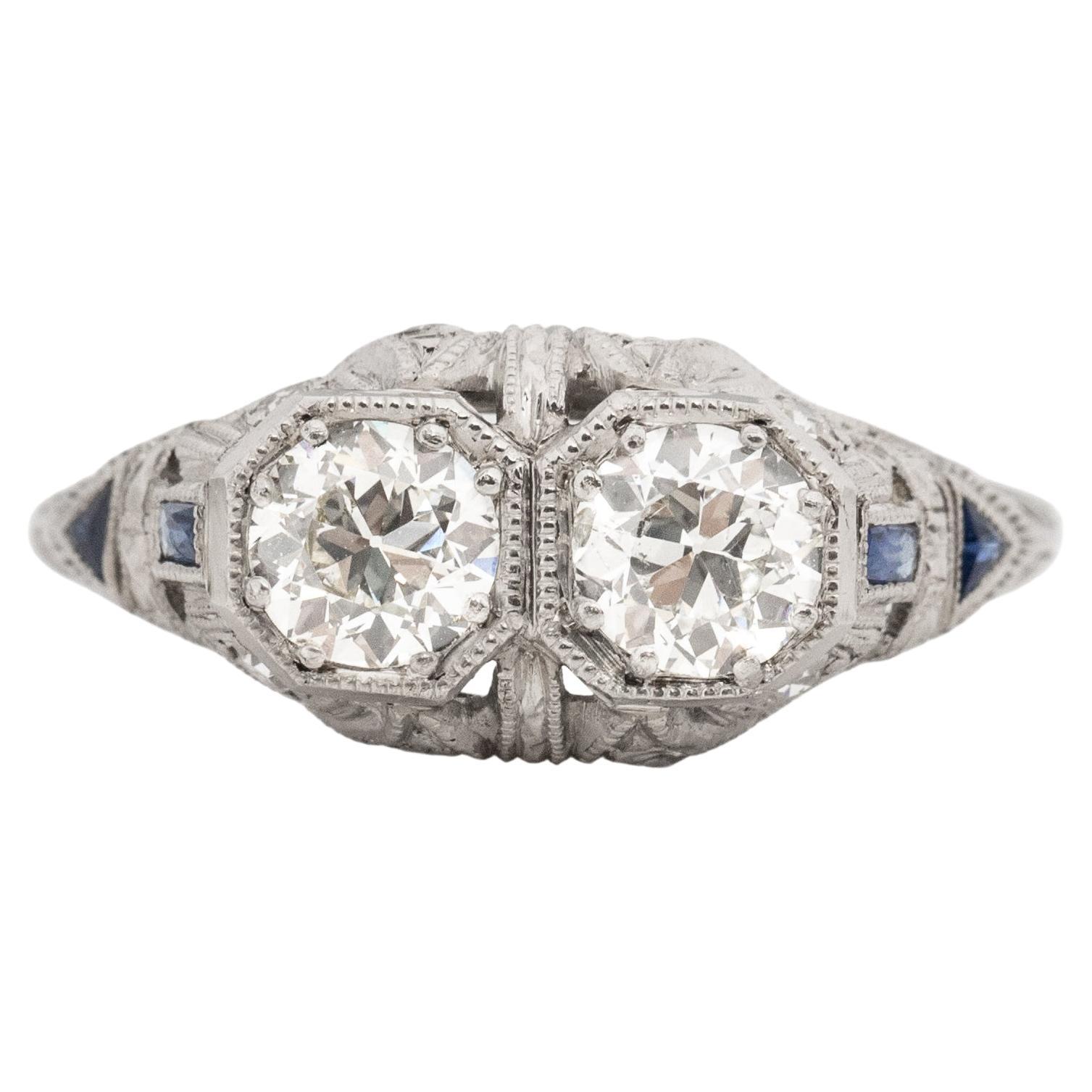 .90 Carat Total Weight Art Deco Diamond Platinum Engagement Ring For Sale