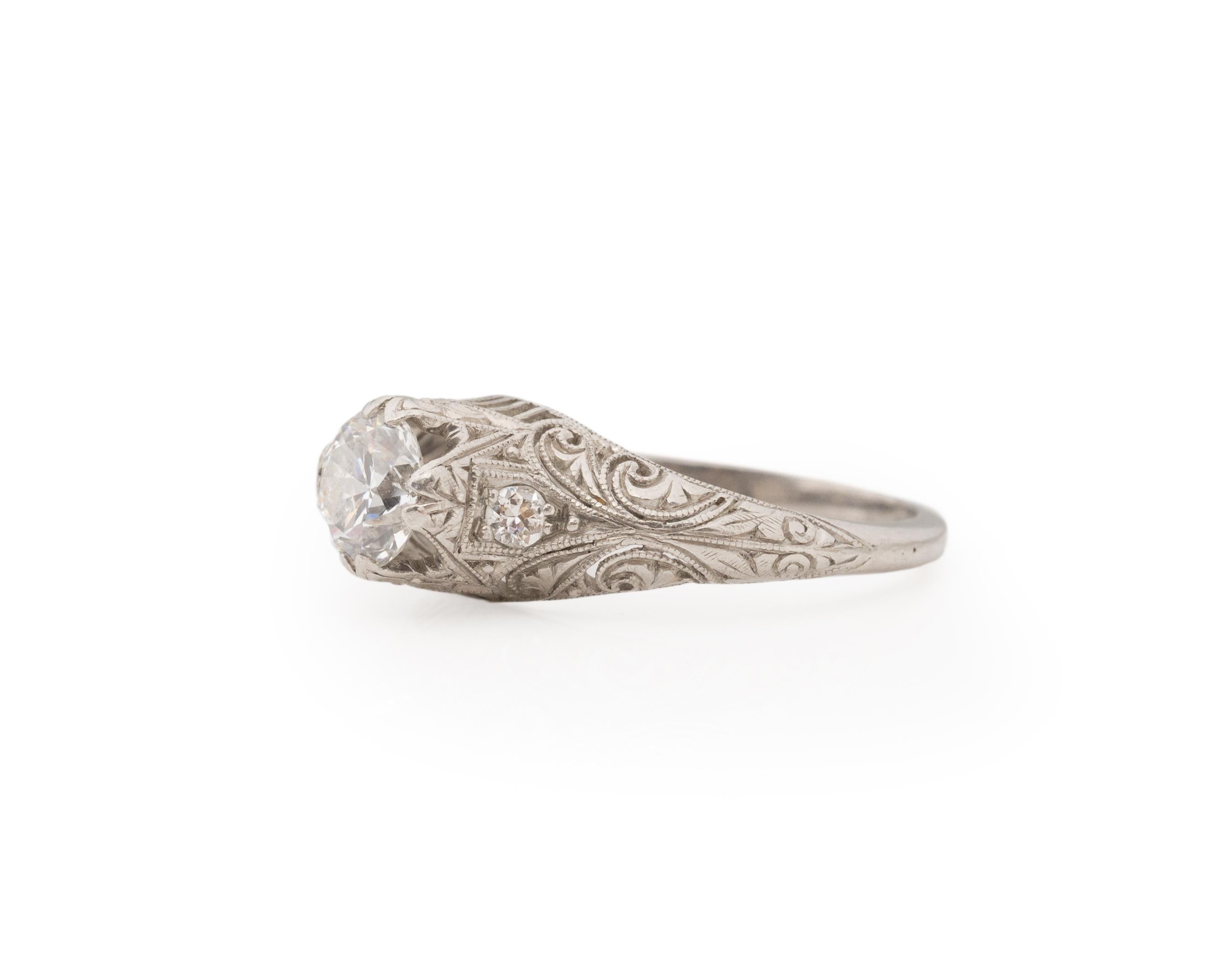 .90 Carat Total Weight Art Deco Platinum Engagement Ring In Good Condition For Sale In Hicksville, NY