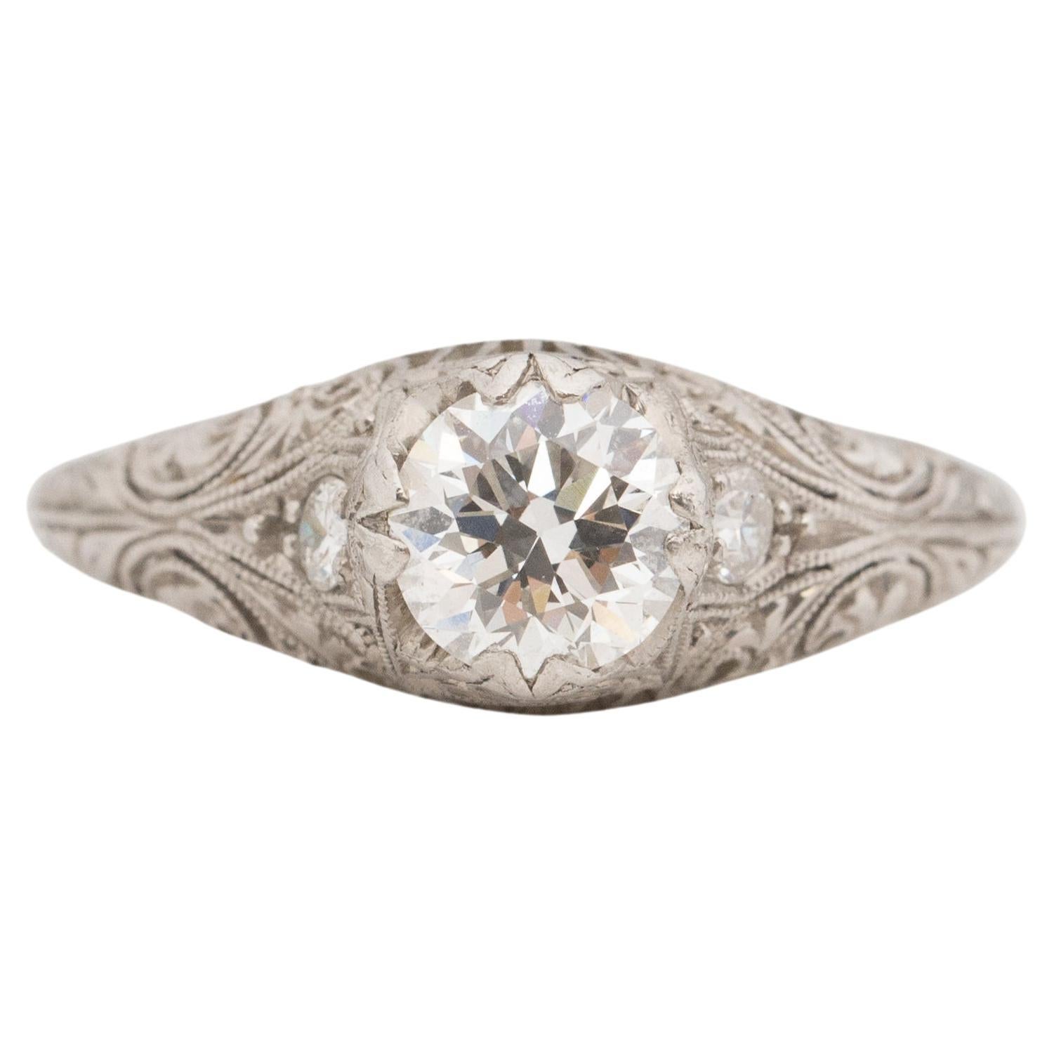 .90 Carat Total Weight Art Deco Platinum Engagement Ring For Sale