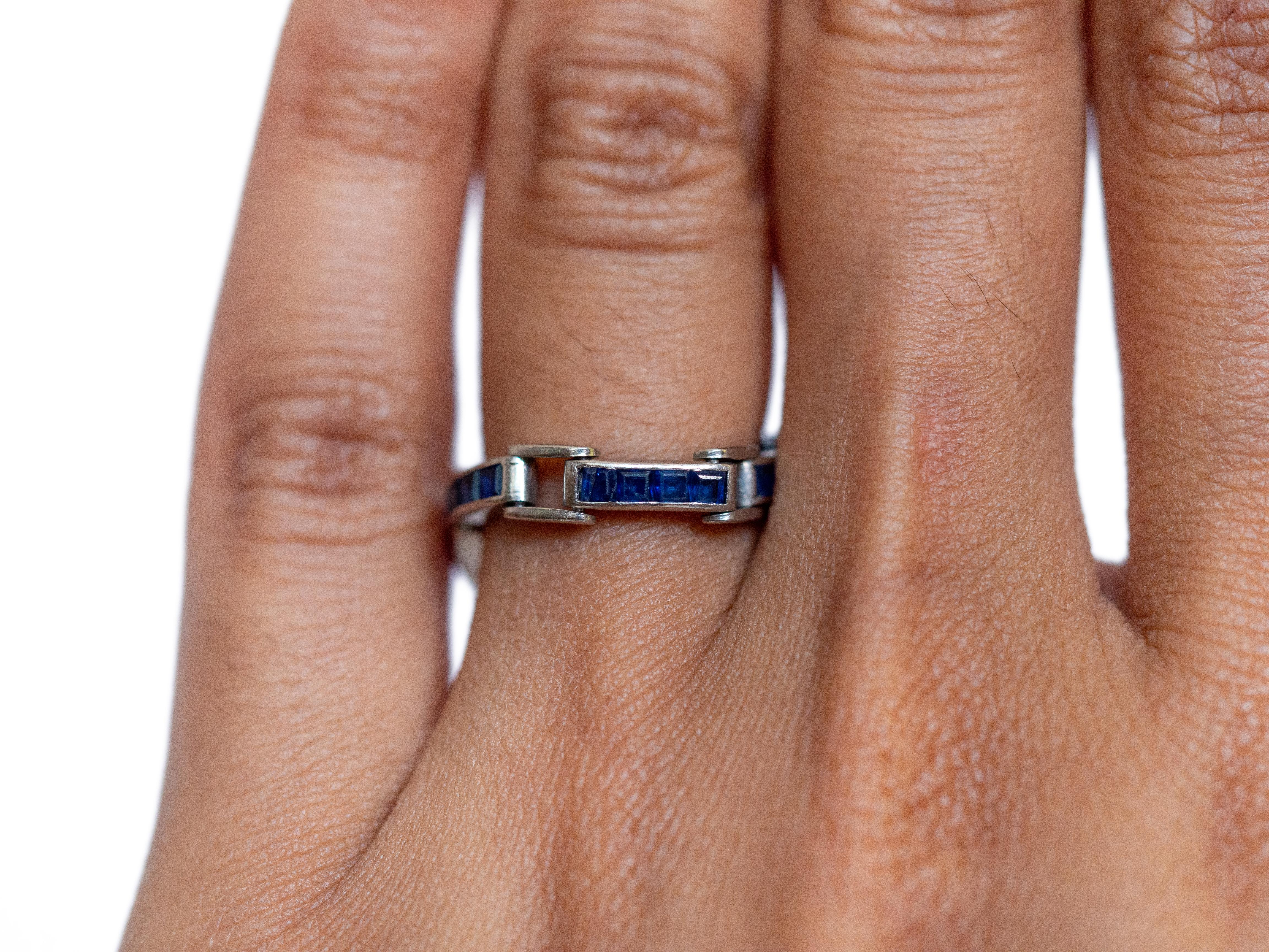 Art Deco .90 Carat Total Weight Sapphire Platinum Wedding Band For Sale