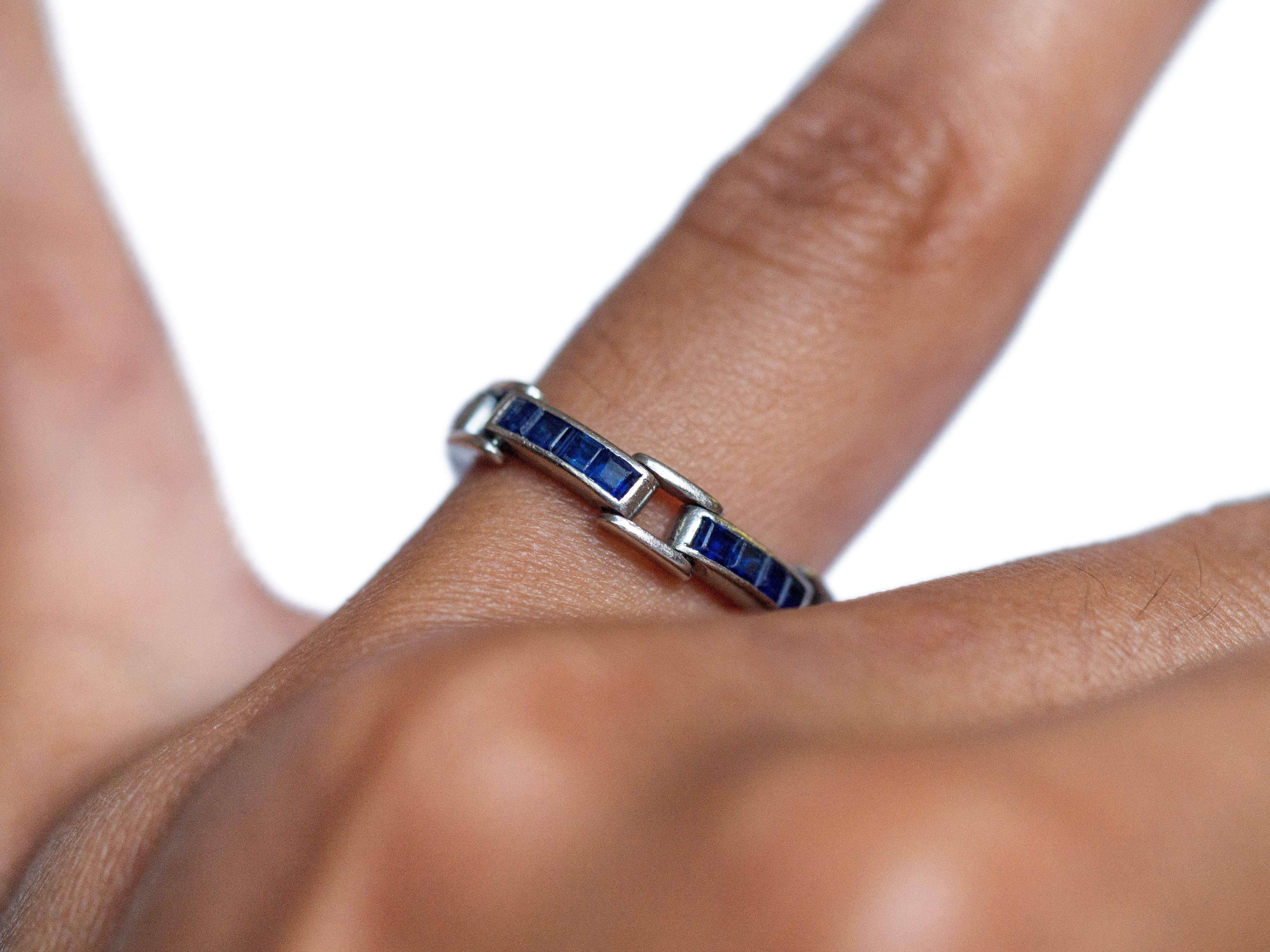Square Cut .90 Carat Total Weight Sapphire Platinum Wedding Band For Sale