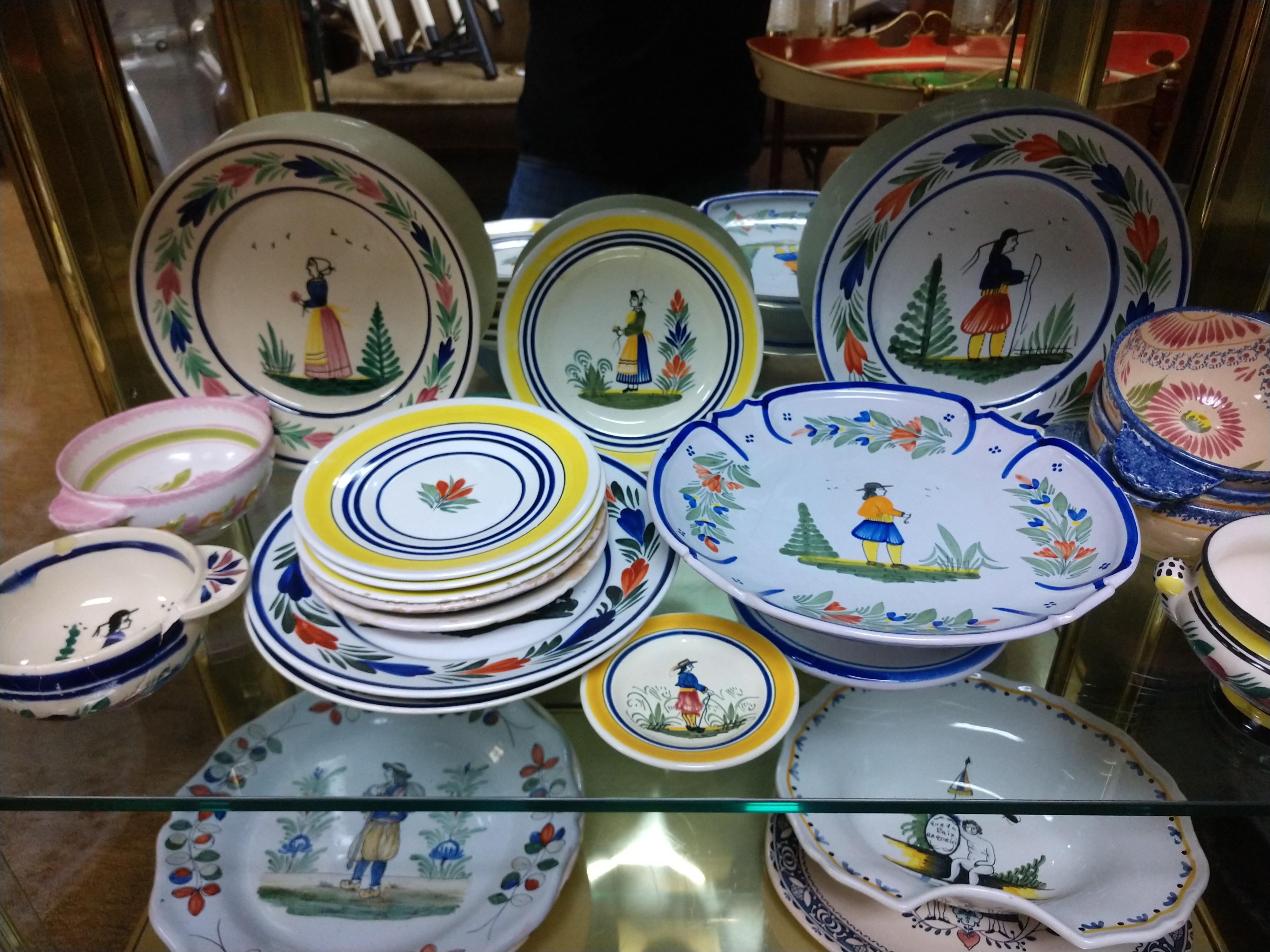 Hand-Painted 90+ Collection of Quimper Faience Antique to 20th Century