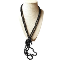 90" Czech Bohemian Black Endless Flapper Strand Bead Necklace, Late 20th Century