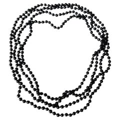 90" Czech Bohemian Black Endless Flapper Strand Bead Necklace, Late 20th Century