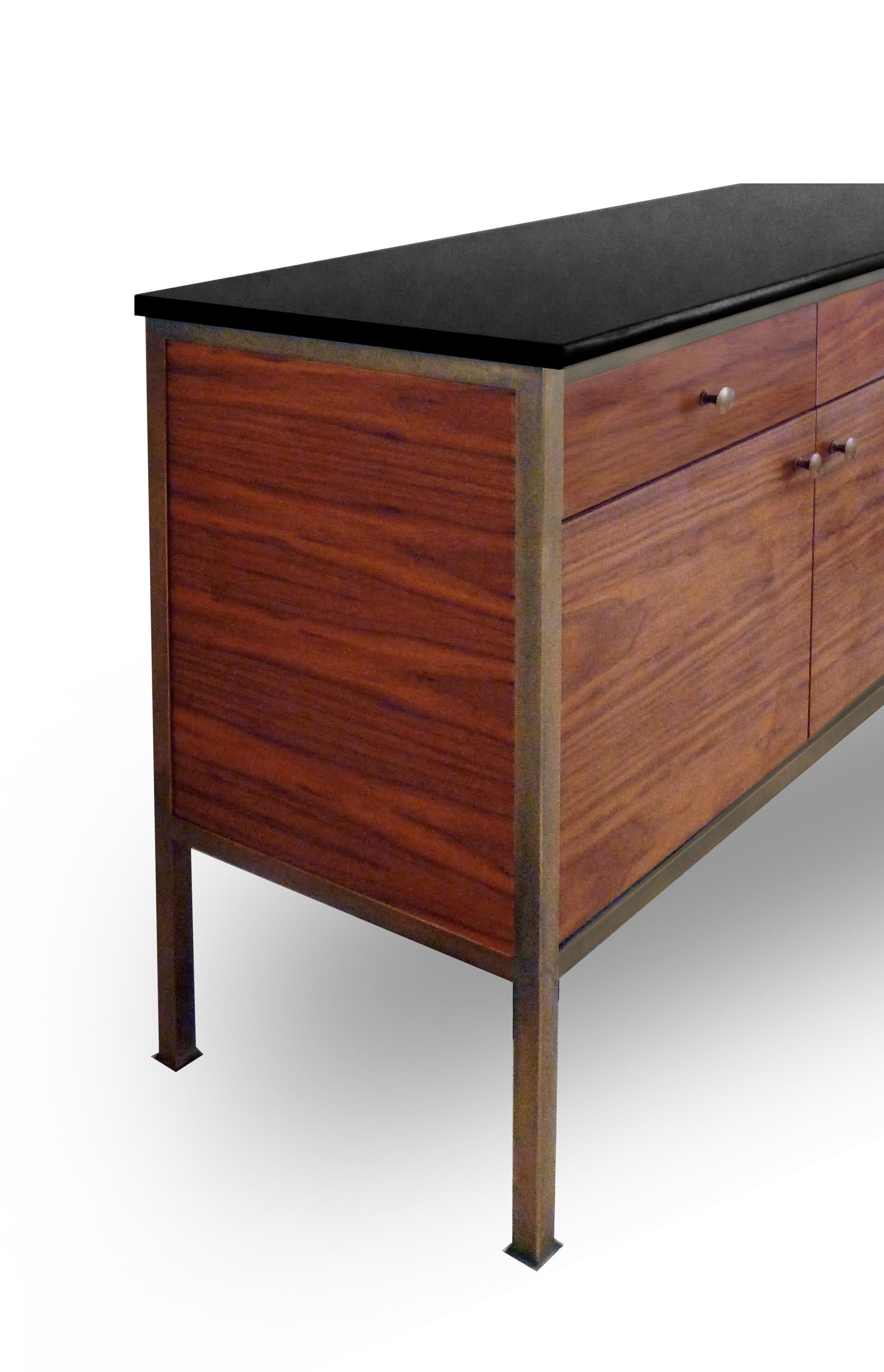 The 90° Stone Top & Walnut Buffet Cabinet features a frame made of 1