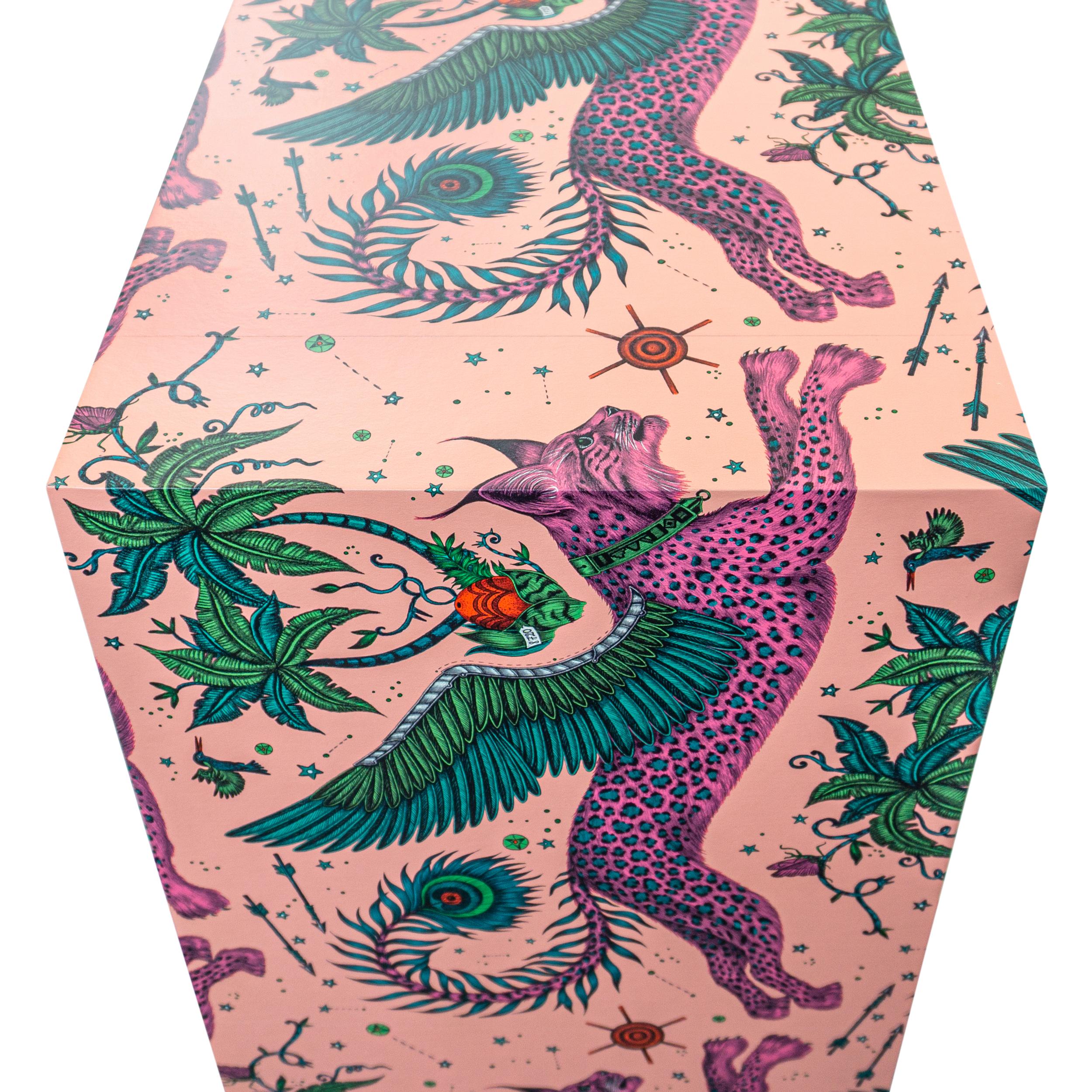 Fantastical Pale Pink Lynx Waterfall Console Table w Emerald Leopard Belly For Sale 4