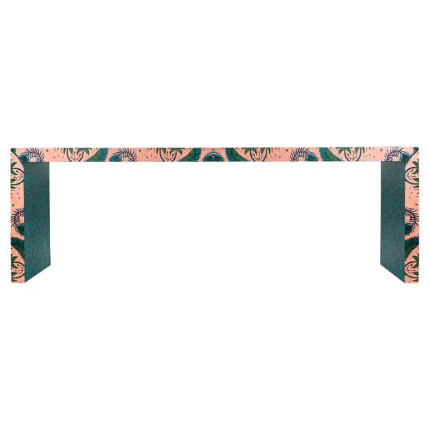 Leopard Console Table Fantastical Pale Pink Lynx Waterfall Console Table w Emerald Leopard ...