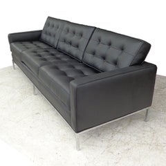 Florence Knoll Black Leather Sofa