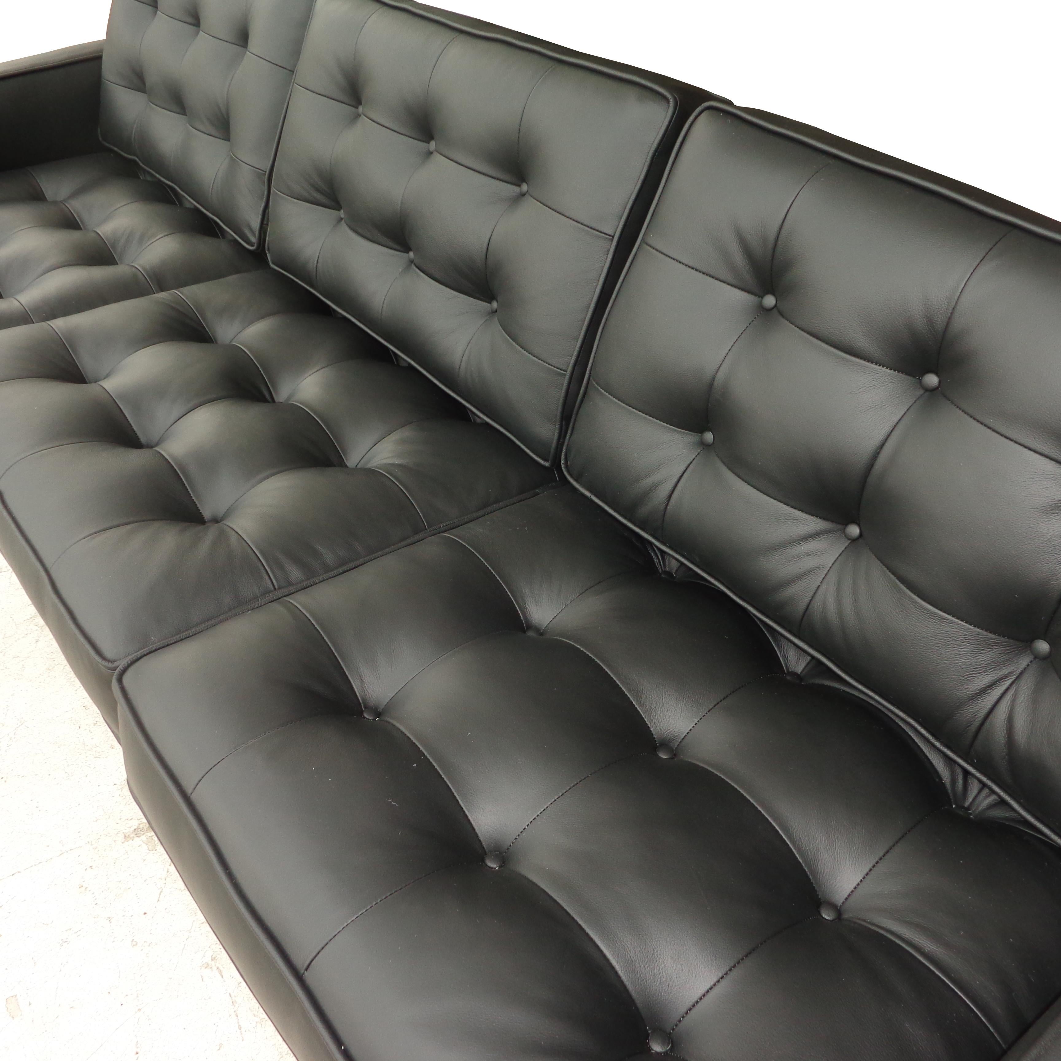 Mid-20th Century Florence Knoll Black Leather Sofa For Sale