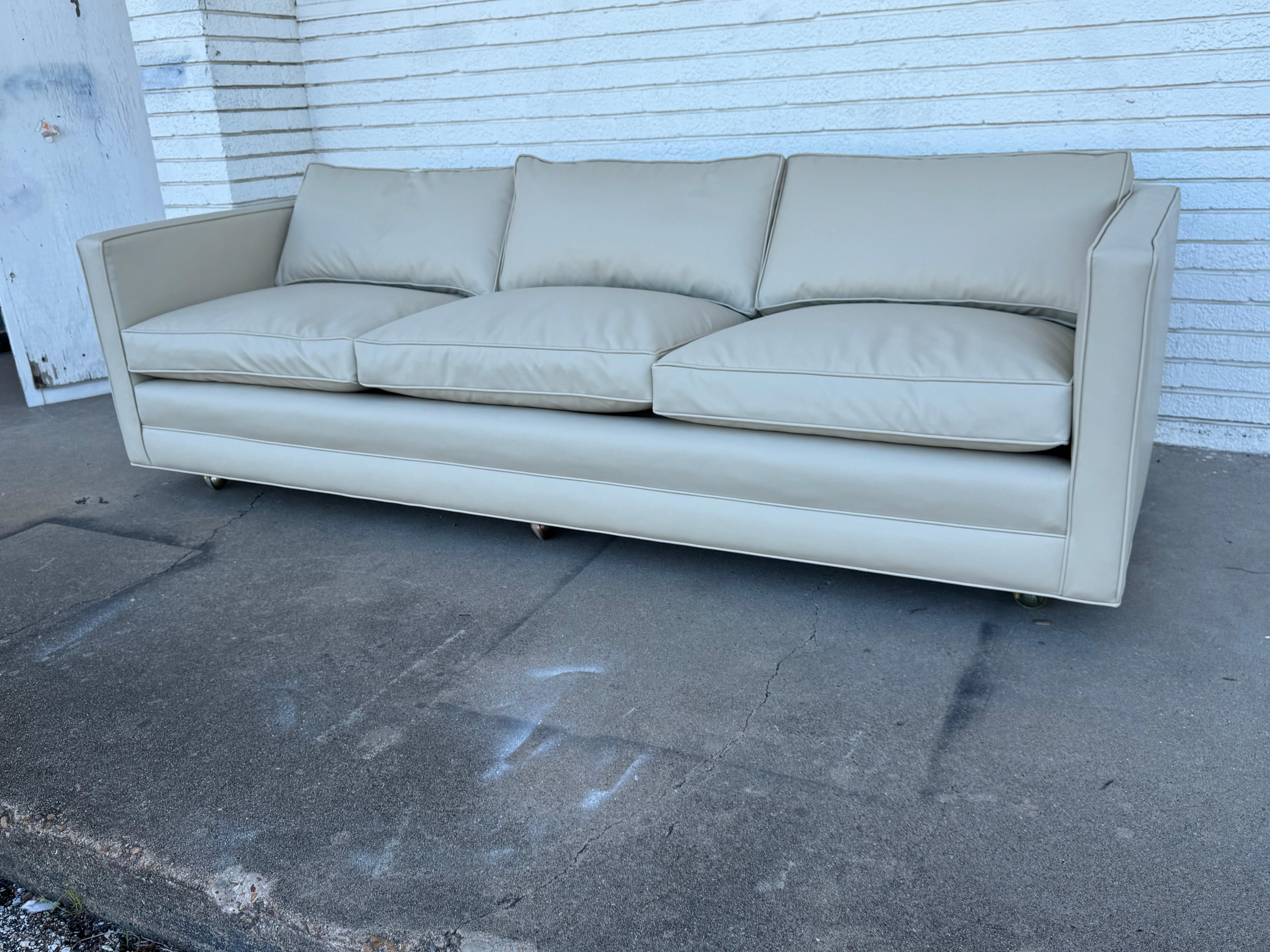 Mid-Century Modern New Reupholstered Dunbar 3 Seat Tuxedo Sofa in Ultra Fabric 90' For Sale