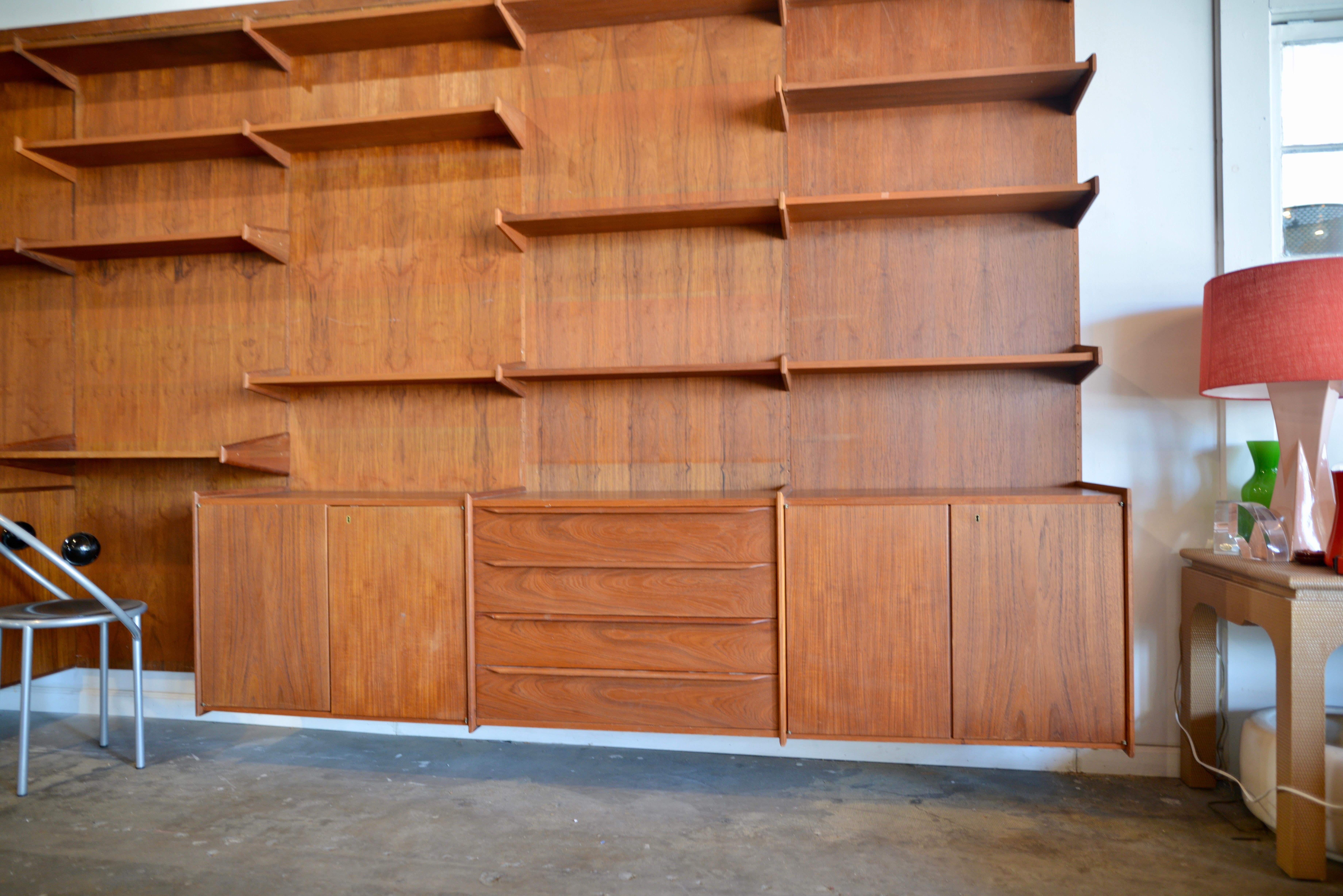 Teak 90 Piece Pega Wall System by Juul Christensen, Customizable For Sale