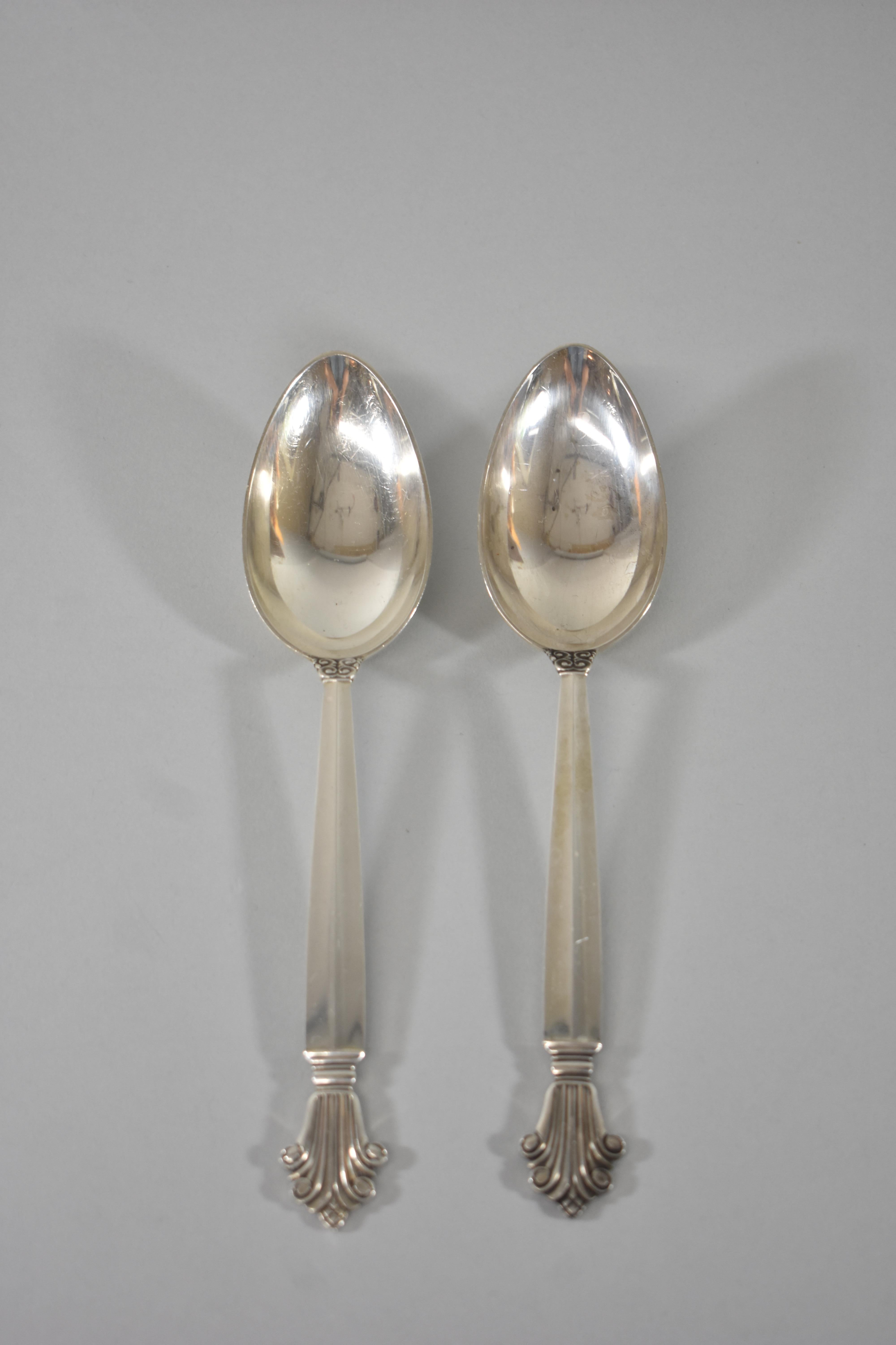 Cubertería de plata de ley de 107 piezas de Georg Jensen Dinamarca, motivo de acanto en venta 3
