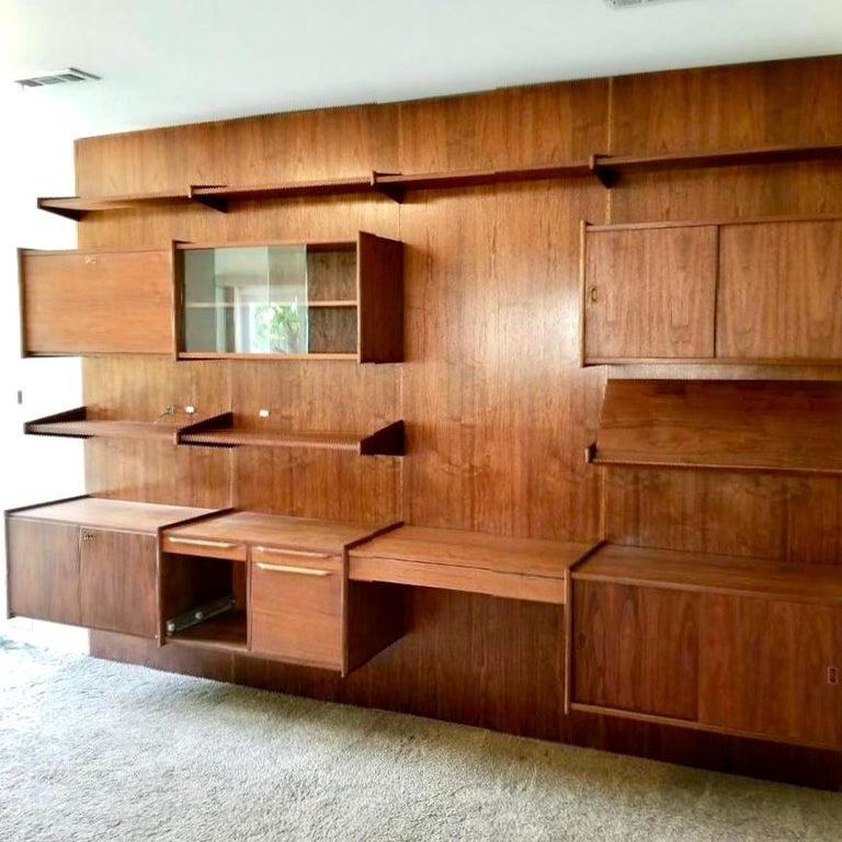 90 Piece Teak Wall Unit by Scandiline, Norway Customizable For Sale 8