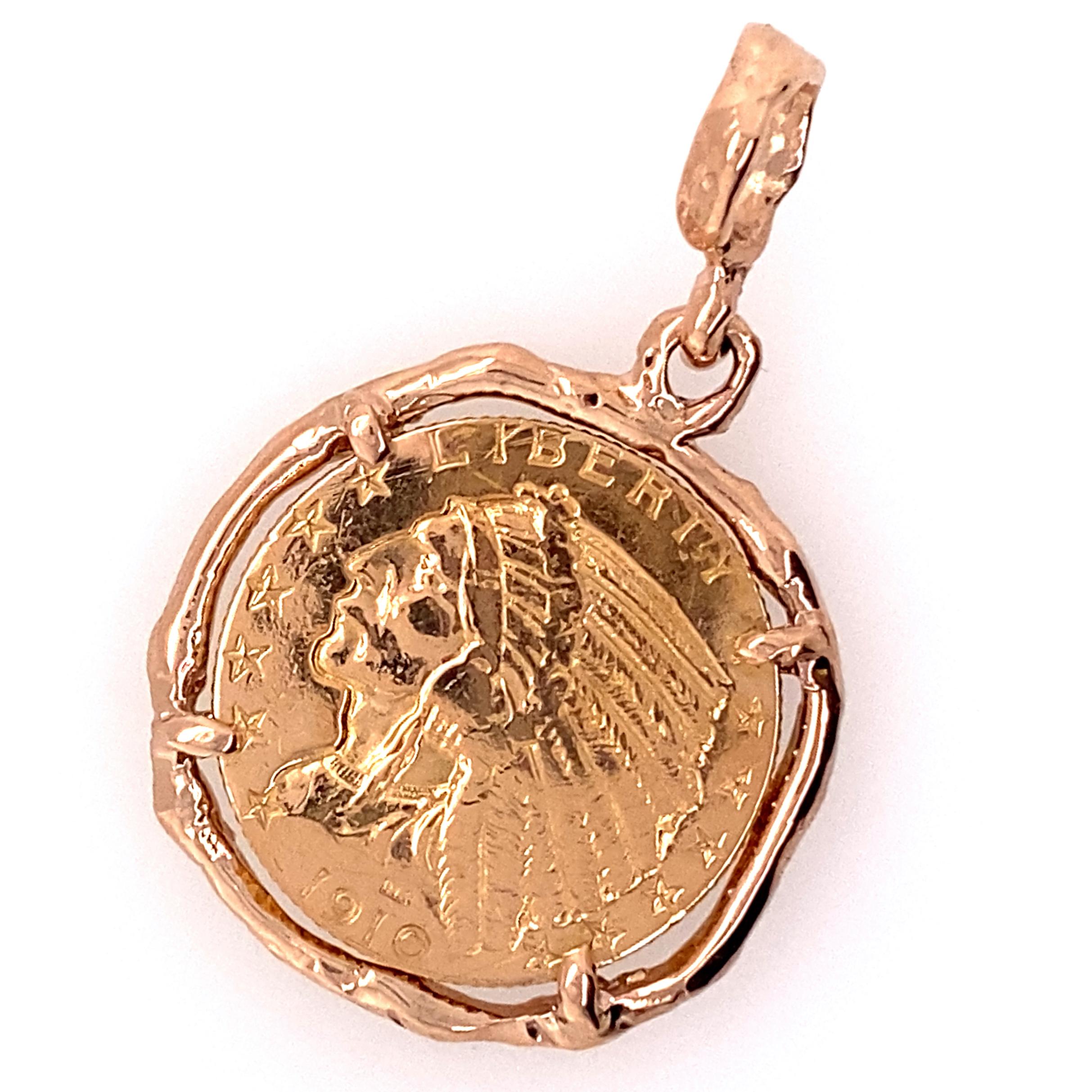 100% reines Gold halber Adlermünze in handgefertigtem Roségold-Anhänger gerahmt (Zeitgenössisch)