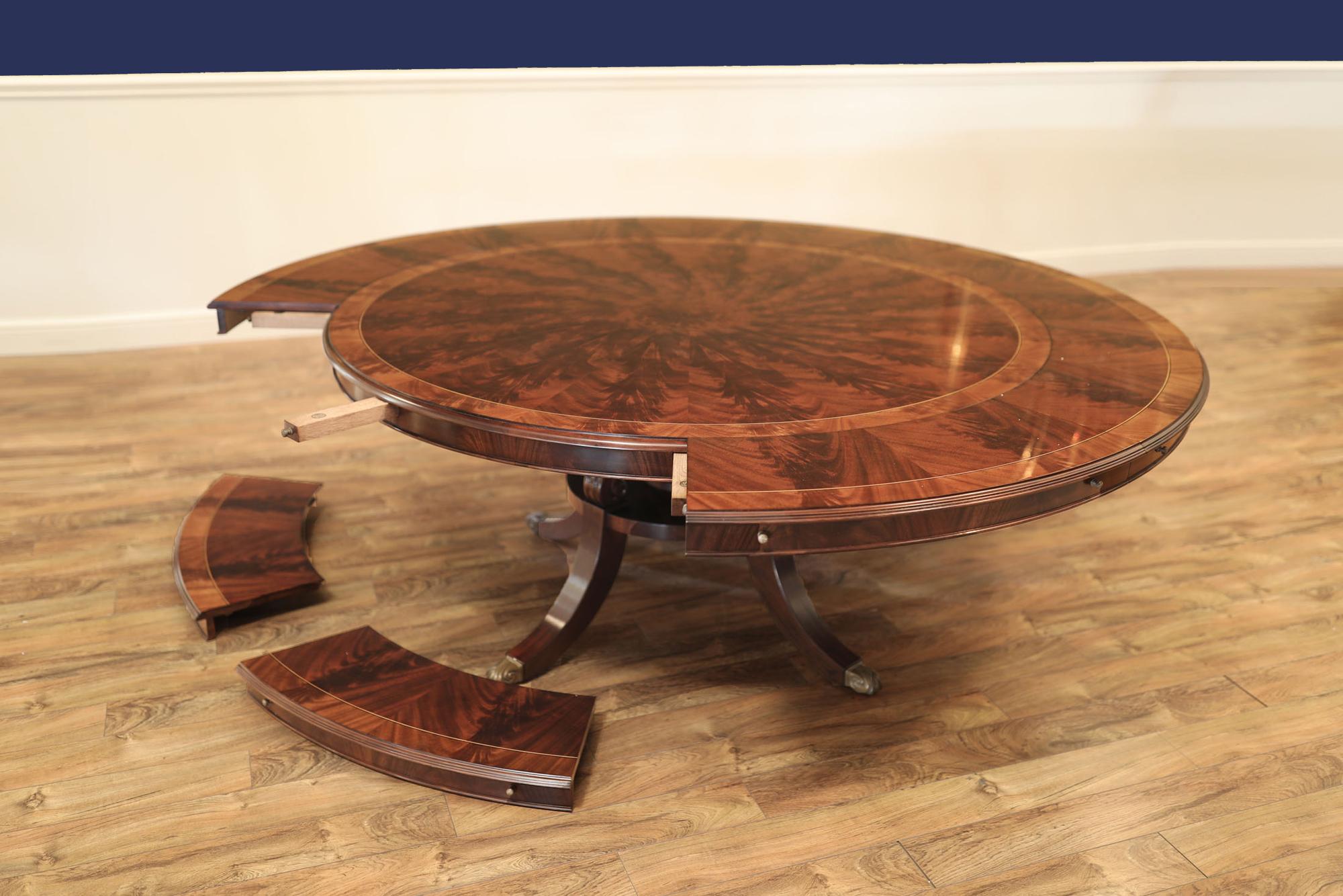 90” Round Mahogany Dining Table w/Leaf Storage Cabinet by Leighton Hall For Sale 5